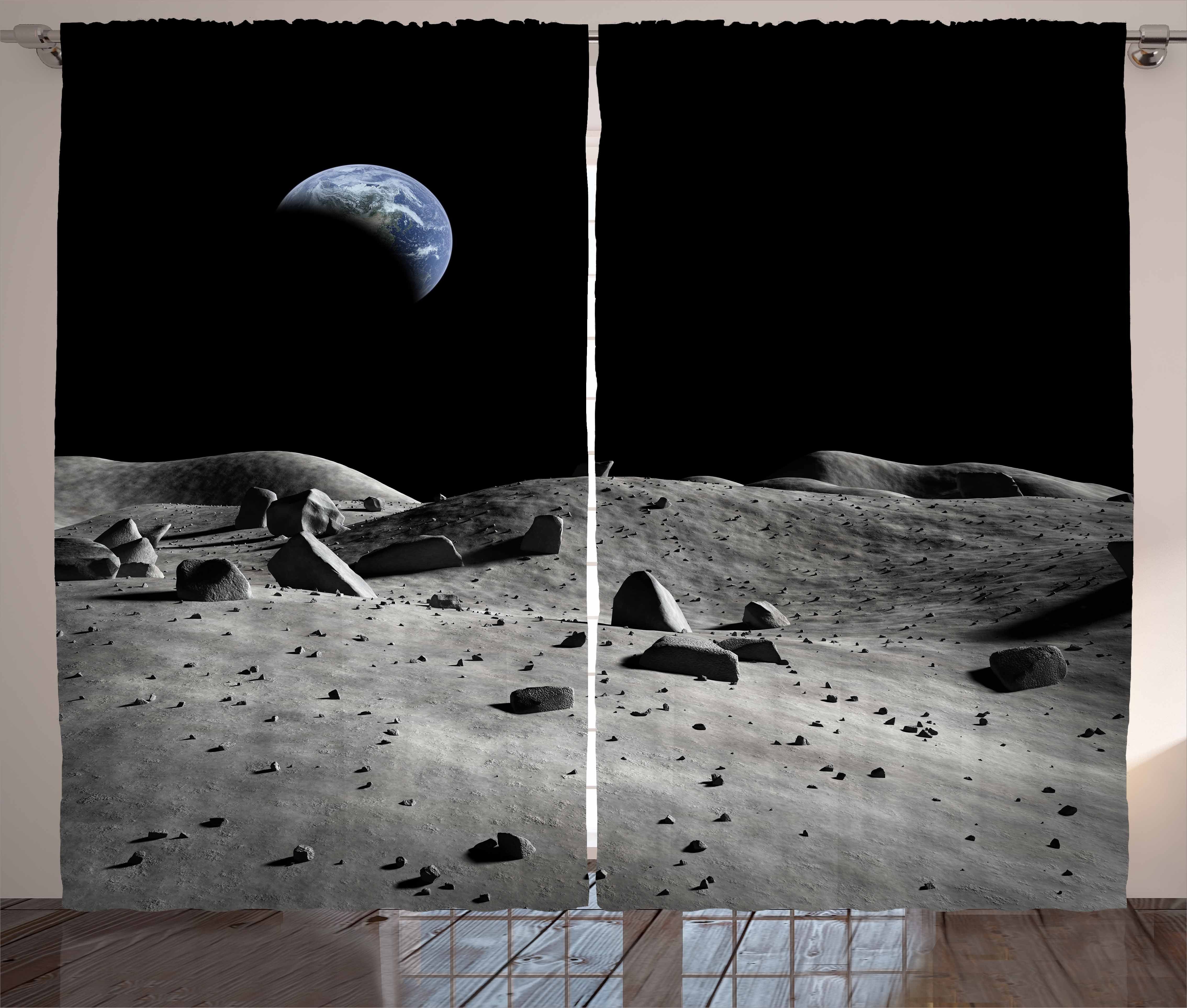 Gardine Schlafzimmer Kräuselband Erde Mond und Schlaufen Mond vom Abakuhaus, mit gesehen Haken, Vorhang