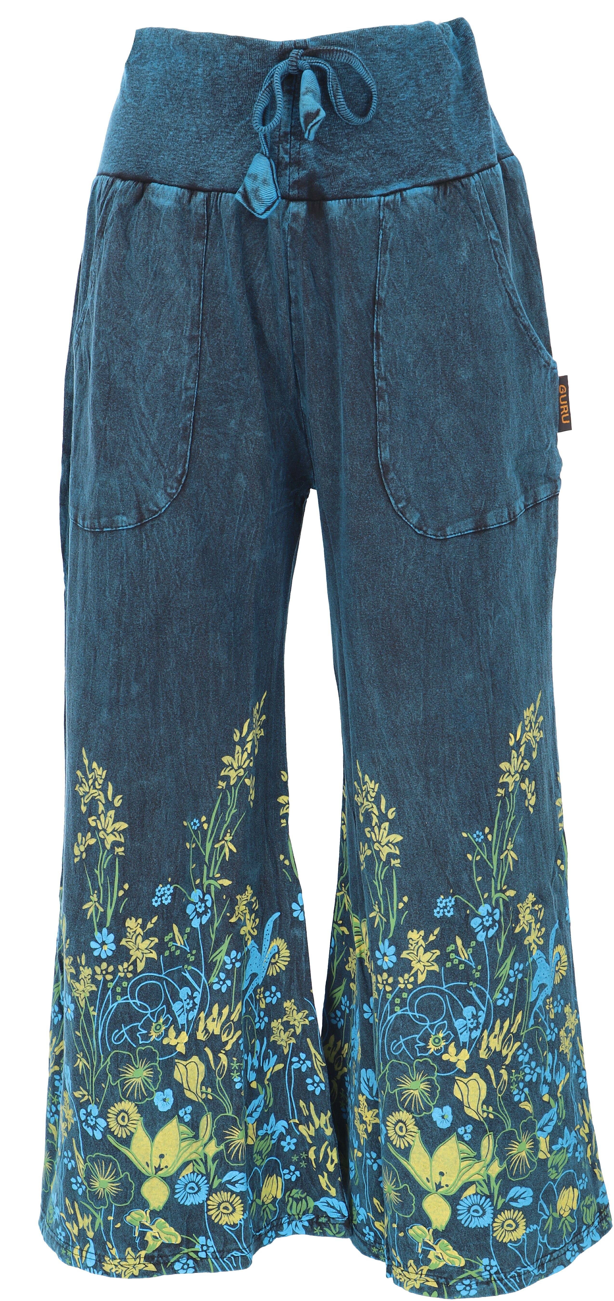 Guru-Shop Relaxhose Palazzohose, Boho Baumwollhose, Hosenrock mit.. alternative Bekleidung blau