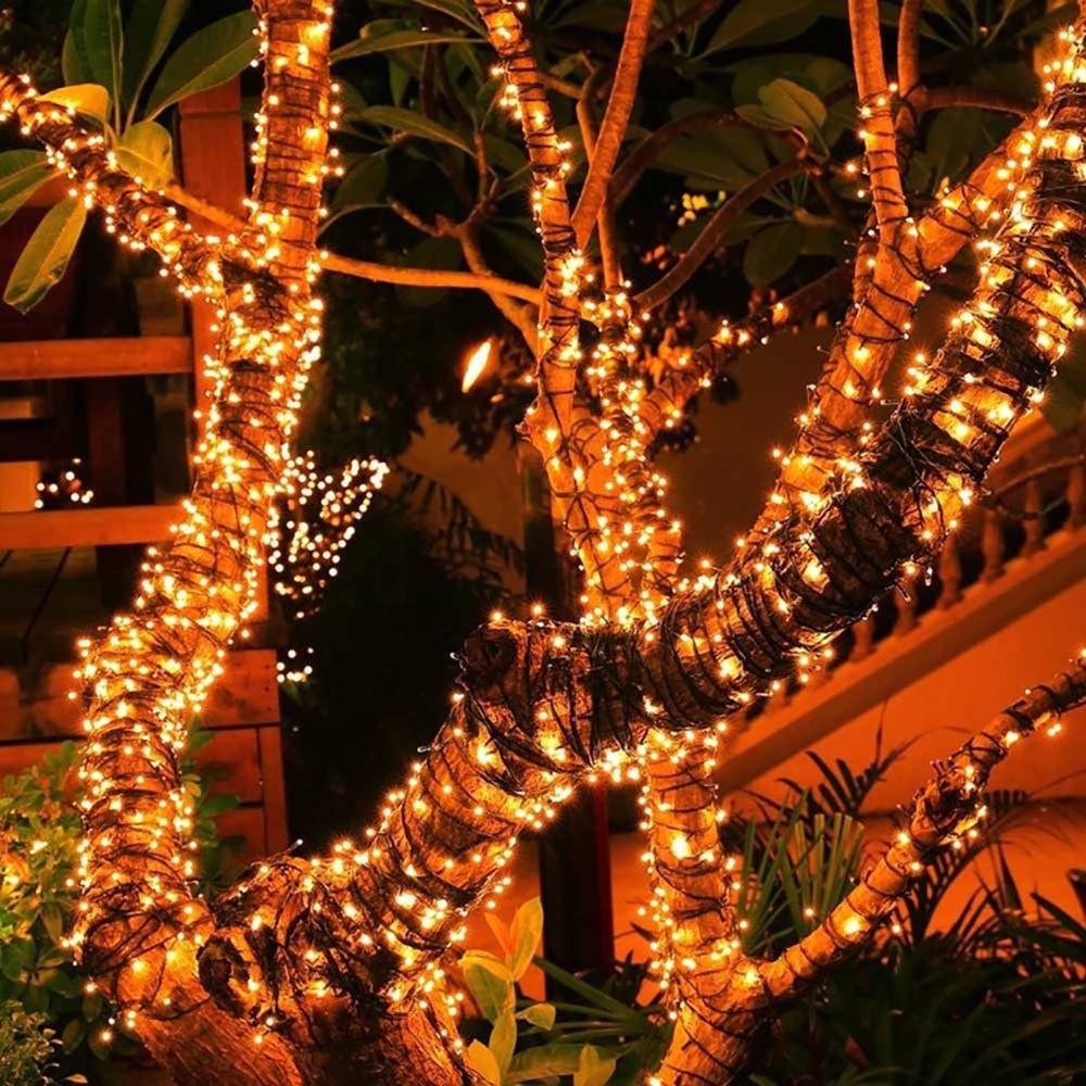 Rosnek für Garten Party LED-Lichterkette Lichtsensorsteuerung 10/20M; Funktionen, wasserdicht, Weihnachten Deko, 8 Solar, Warmweiß