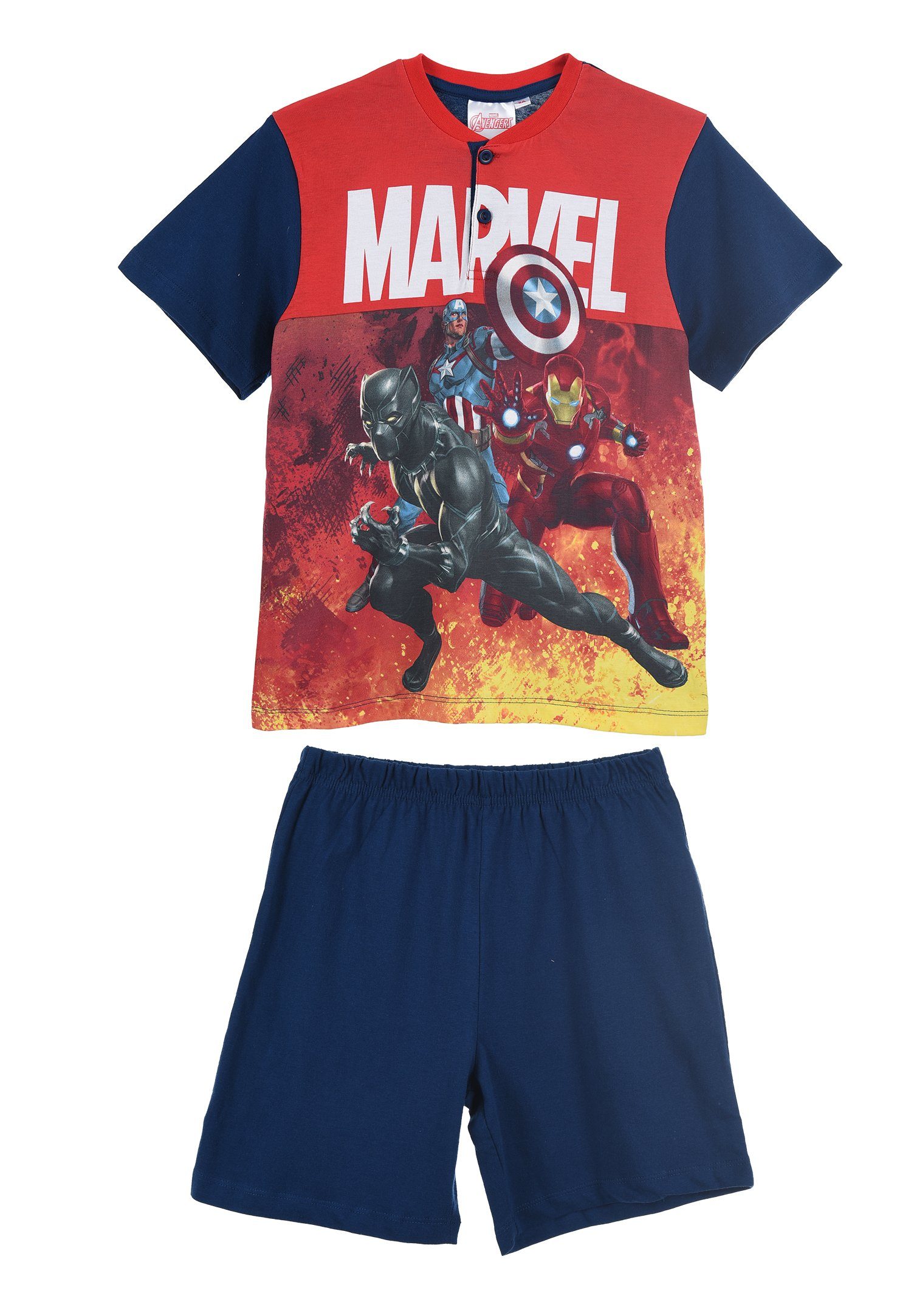 The AVENGERS Shorty Captain America Black Jungen Ironman (2 Blau tlg) Schlaf-Set Pyjama Kinder Panther