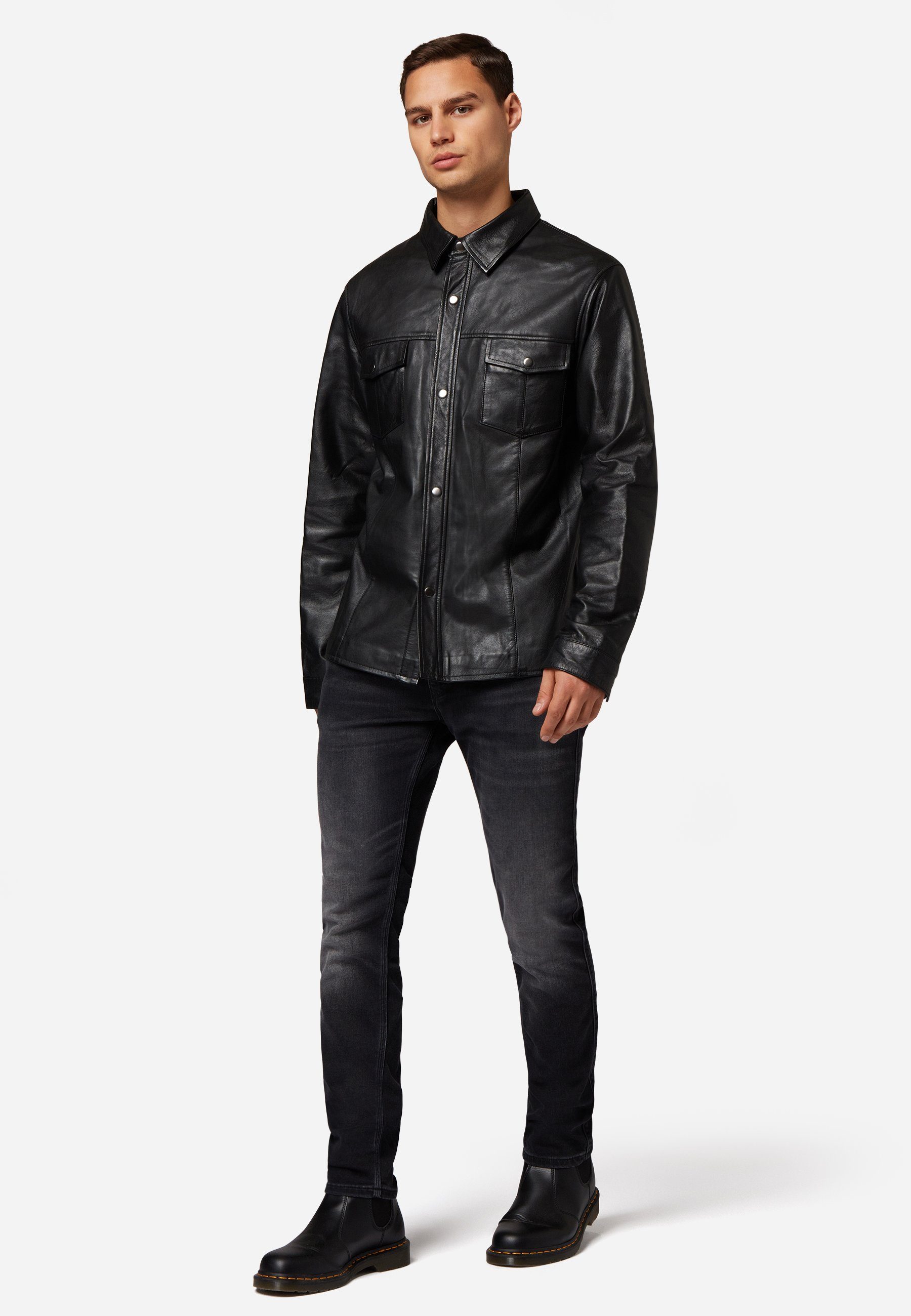 RICANO Langarmhemd Lederhemd Shirt-LS Lederhemd mit Druckknopfverschluss günstig online kaufen