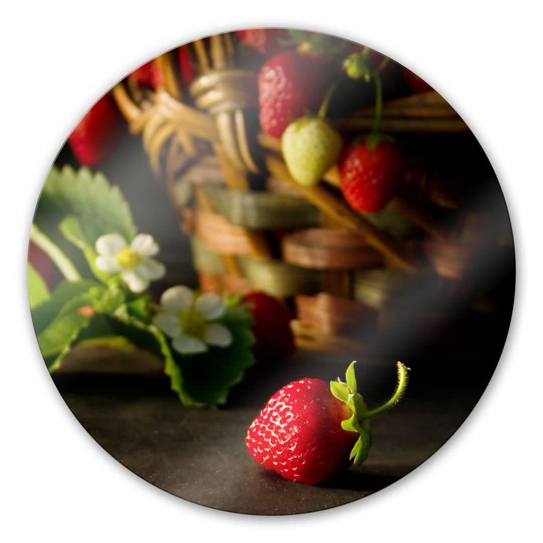 Wandbild Erdbeer Gemälde Wall Deko im K&L Bilder Fotografie Glasbild Glas Art Rund Wandschutz Früchte Korb,