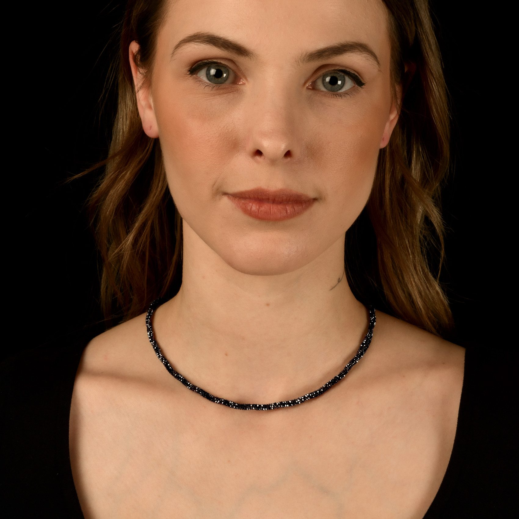 Ernstes Design Collier Ernstes Design Hals-Kette Collier Edelstahl schwarz Hämatit K858 45cm