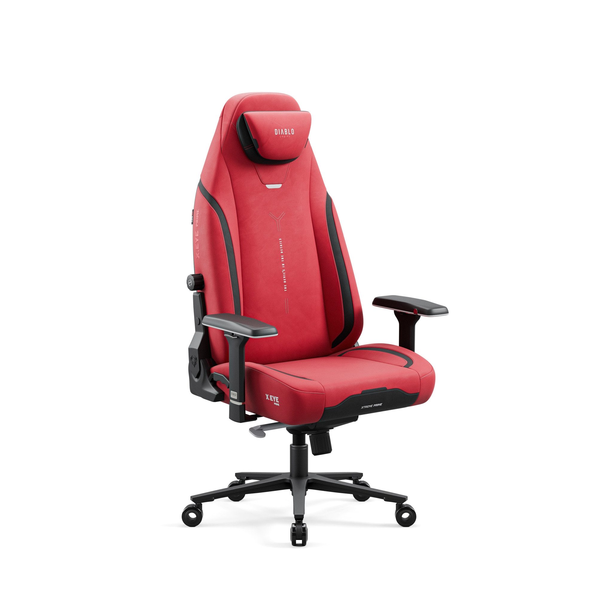 DIABLO CHAIRS Gaming-Stuhl X.Eye Prime Stoff ergonomisch 4D-Armlehnen Metallbasis 140kg (ProSpine Support, Wippmechanik 170°, Klasse-4-Gaslift), Magnet-Kopfstütze CoolComfort GentlePro TiltTech