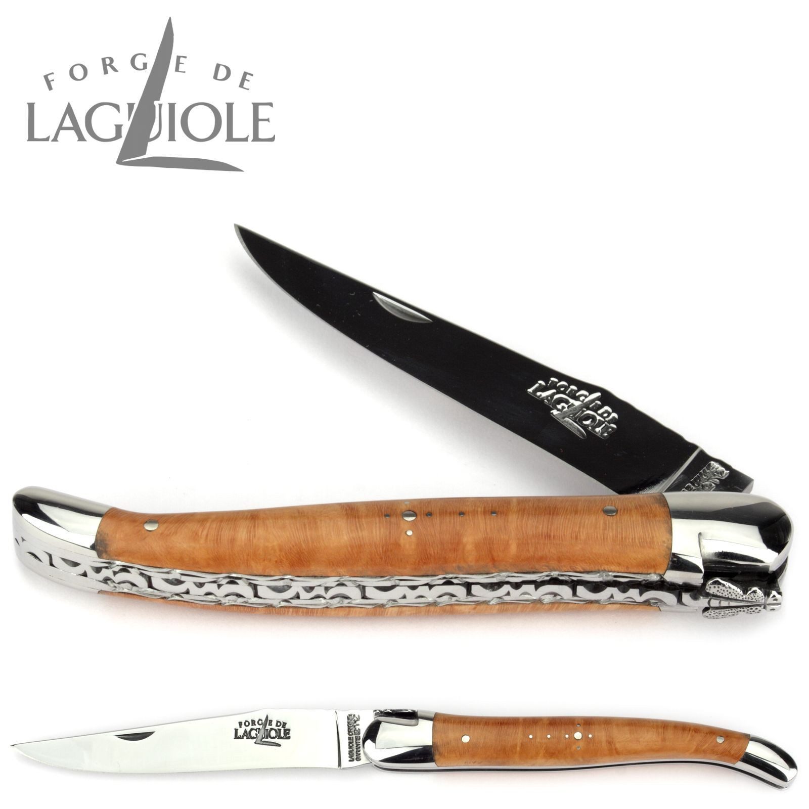 Forge de Laguiole Taschenmesser 1212 F IN BR BRI DP SS, "Collection" - Griff 12cm Bruyère - Doppelplatine - Stahl glänzend