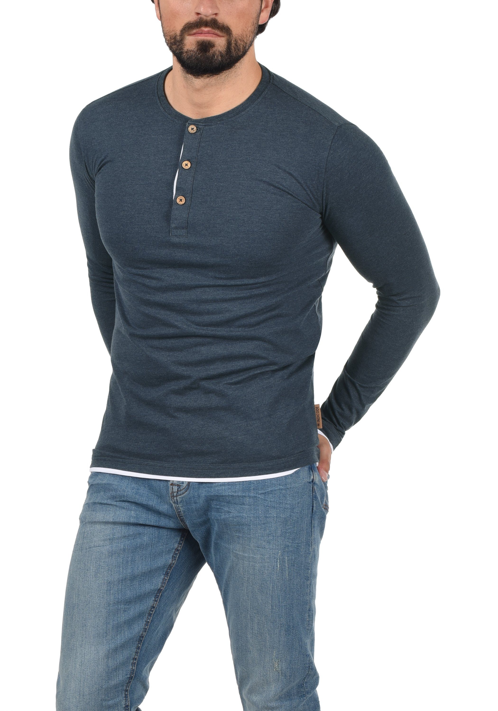 Indicode Rundhalsshirt Navy Knopfleiste IDGifford mit Longsleeve Mix (420)