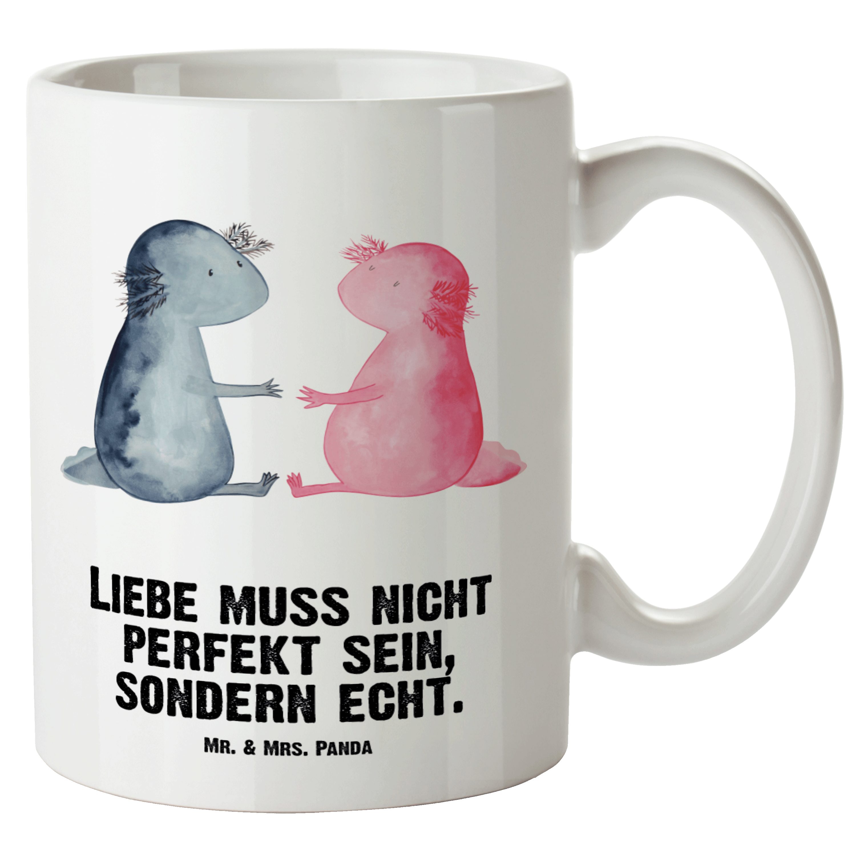Mr. & Mrs. Panda Tasse Axolotl Liebe - Weiß - Geschenk, Molch, XL Becher, Jumbo Tasse, Lurch, XL Tasse Keramik