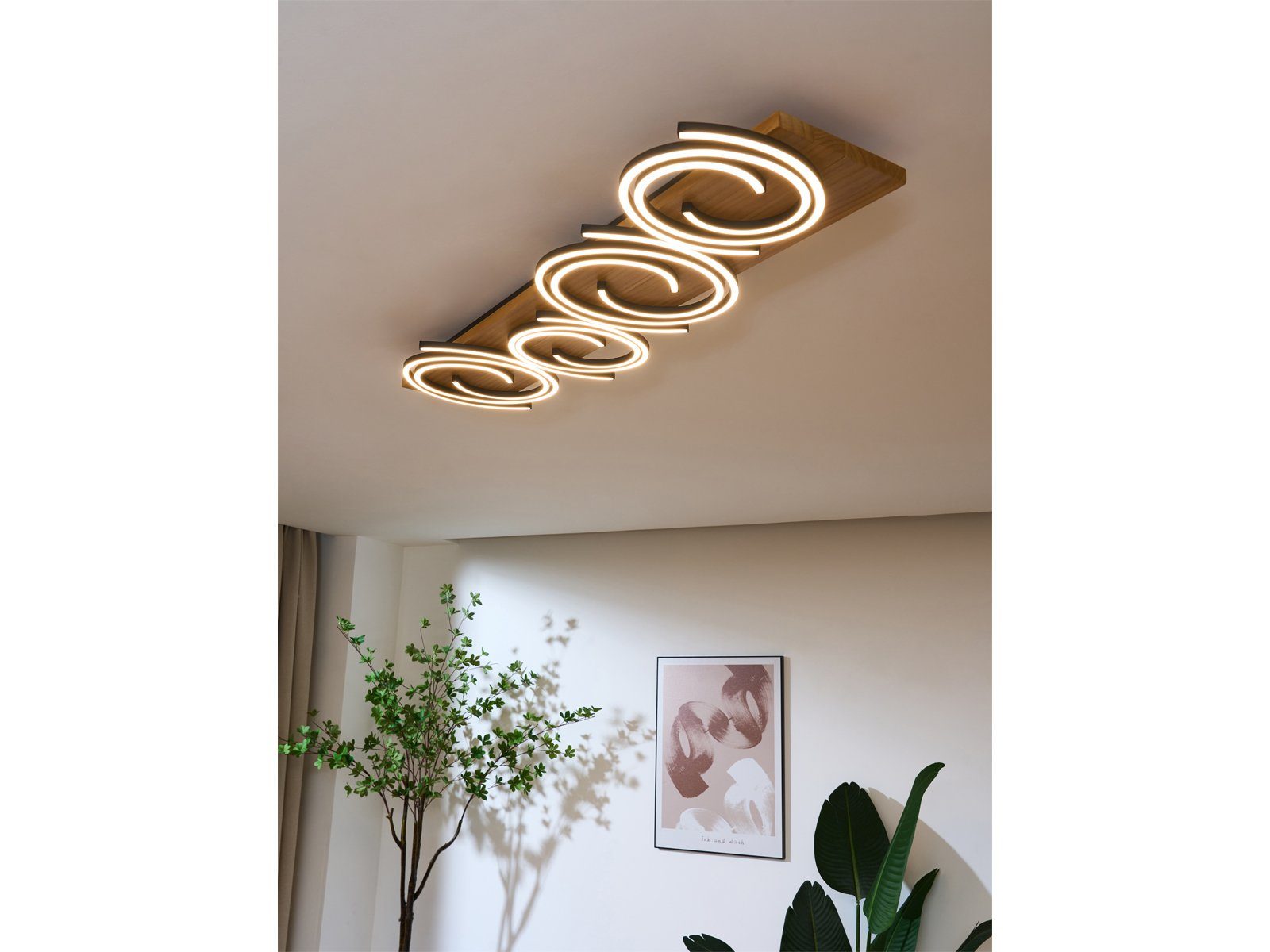 & Deckenleuchte, LED LED 115x20 für cm über-n fest Esstisch ECO-LIGHT Holz-Lampe flache integriert, Kücheninsel, Warmweiß, Breite