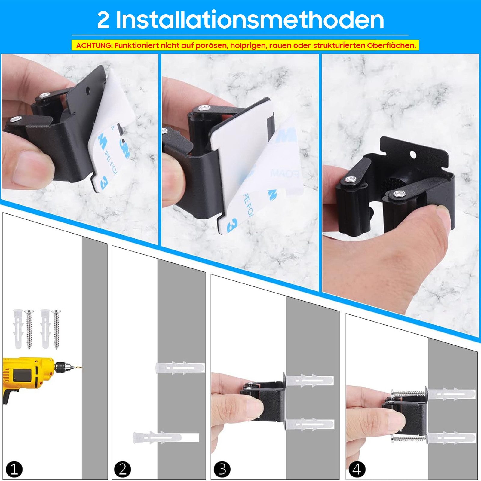 AIMAX Klemmhalter Gerätehalter, Gartengerätehalter Wand Edelstahl Klemmhalter, 12-tlg., Edelstahl Wandhalterung für Wischmopp, Besen, Schaufel
