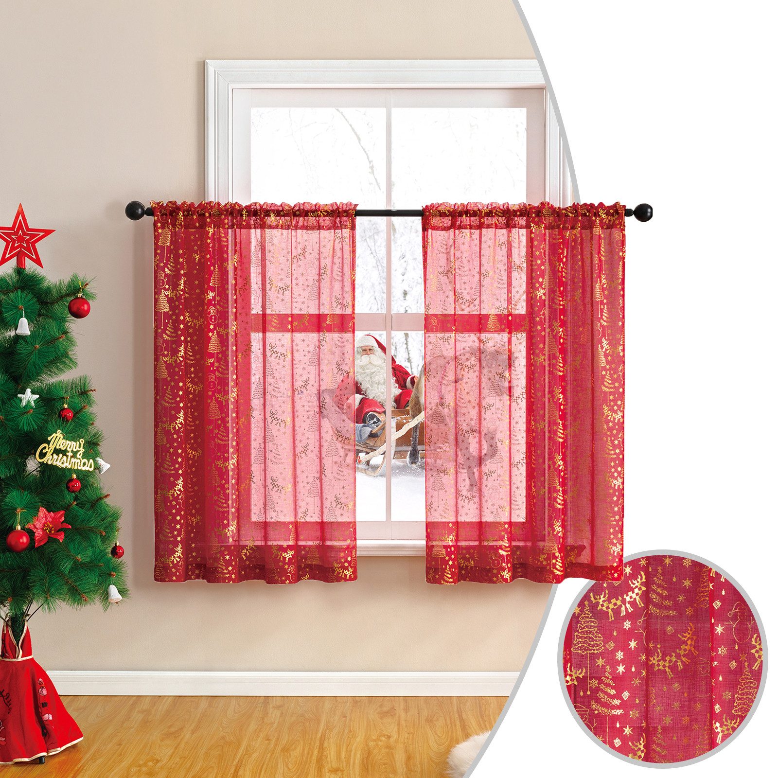 BTTO V&G Vorhang Weihnachtsvorhang mit Goldfolie günstig online kaufen