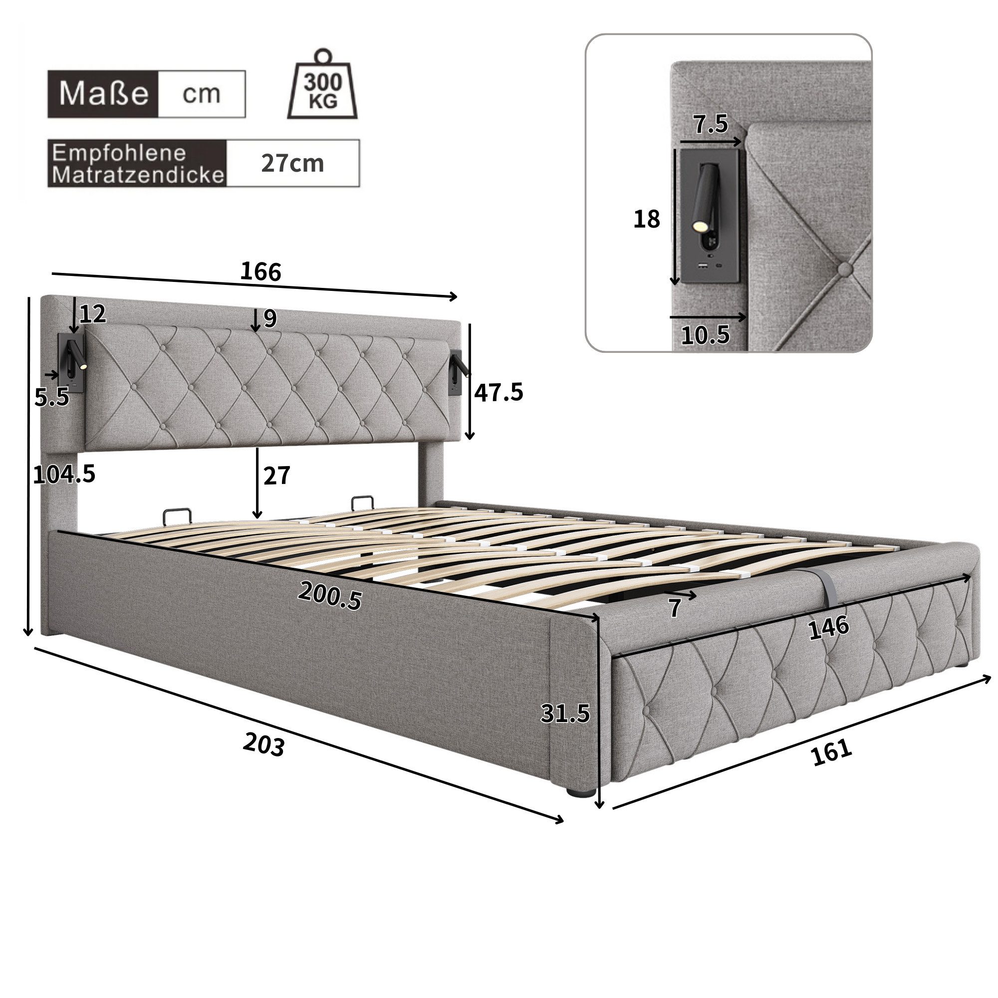 Ulife Boxspringbett Polsterbett mit USB-Schnittstelle und günstig online kaufen