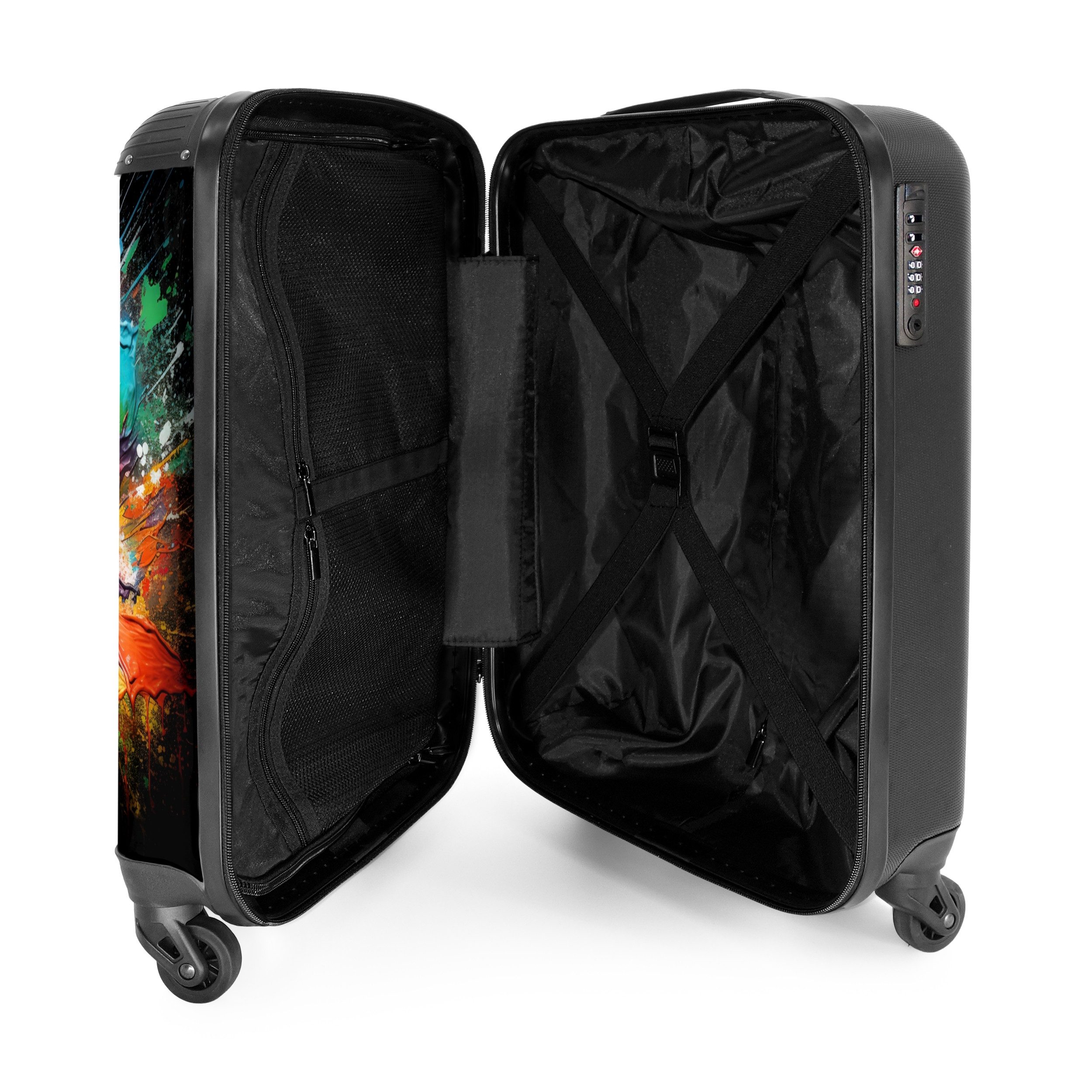 NoBoringSuitcases.com© Kinderkoffer Fußball umgeben von Farbklecksen 55x35x20cm, Reisetasche mit Rollen, Koffer Handgepäck Flugzeug – Bild 4 von 5