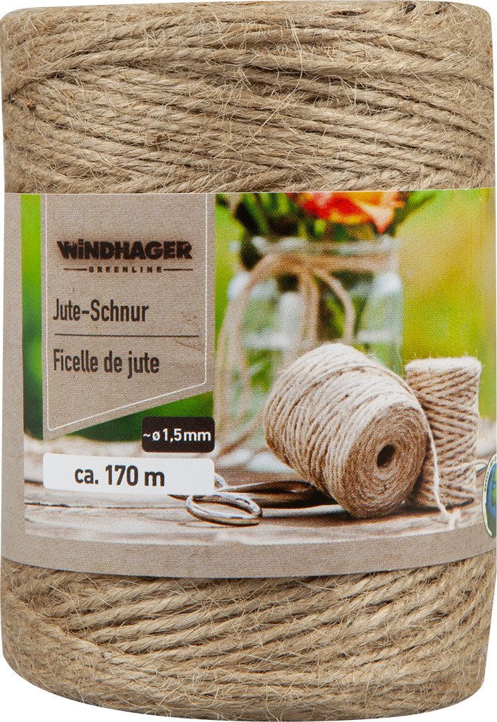 Windhager Pflanzschnur Jute-Schnur, Garn zur Befestigen von Pflanzen (1-tlg), Vliesen und Matten, erhältlich in 1,5 mm x 170 m oder 4 mm x 50 m