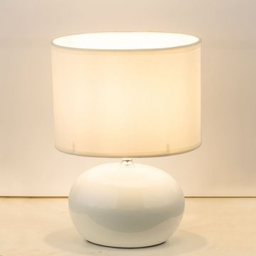 etc-shop LED Tischleuchte, Leuchtmittel inklusive, Warmweiß, Farbwechsel, Tisch Leuchte Keramik Fernbedienung Textil Lese Lampe beige