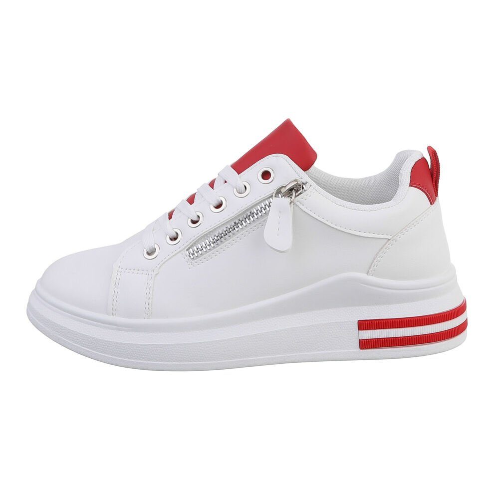 Ital-Design Damen Low-Top Freizeit Sneaker Keilabsatz/Wedge Sneakers Low in Weiß Weiß, Rot