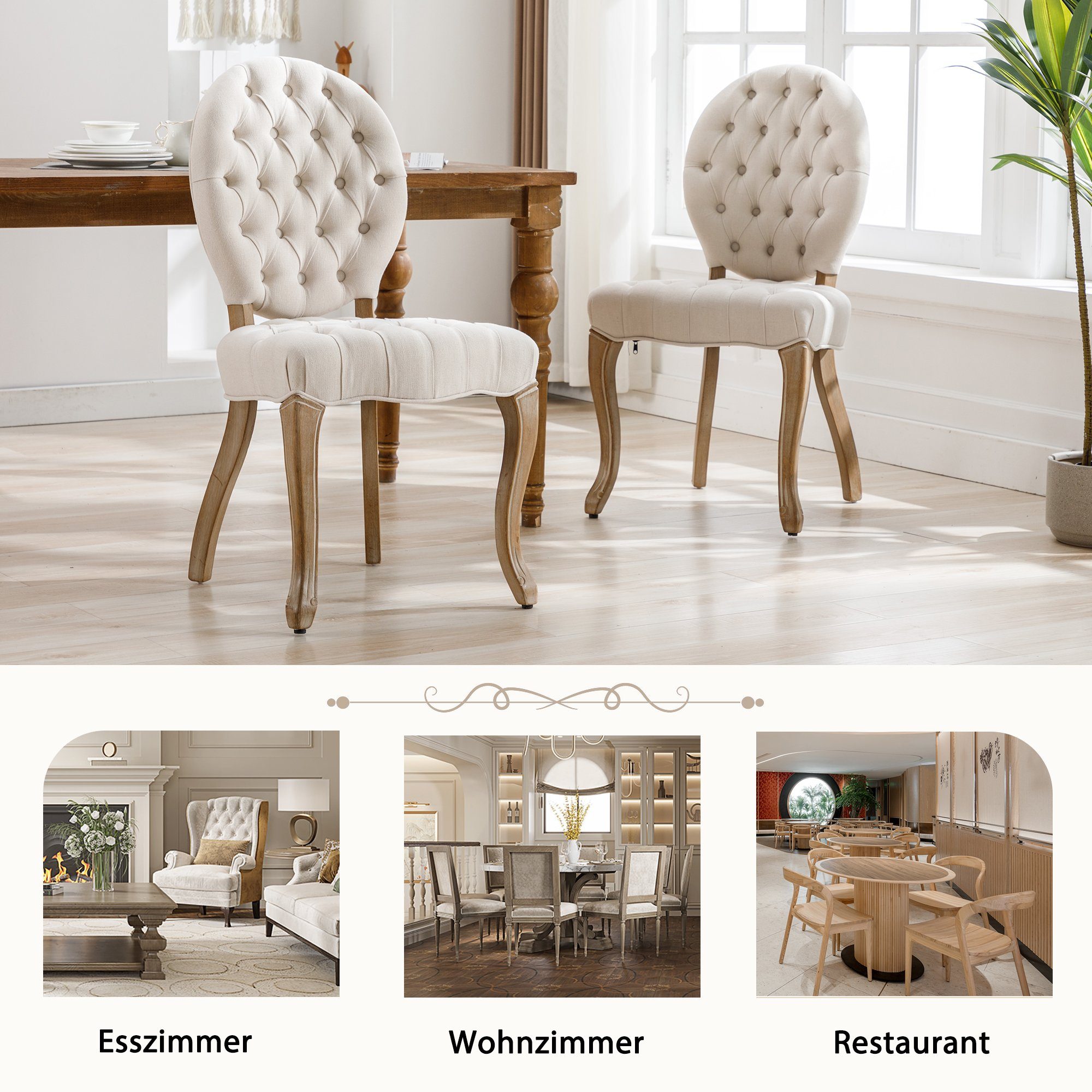 Küchenstühle Set 2er (2 und Ulife Stuhl Polsterstuhl Knopfsteppung, Rücklehne mit St), Runder Medaillon