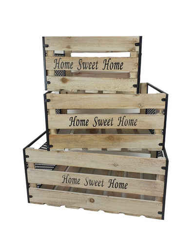 sesua Aufbewahrungsbox Deko Holzboxen mit Metall "Home Sweet Home" natur/schwarz Holzkisten