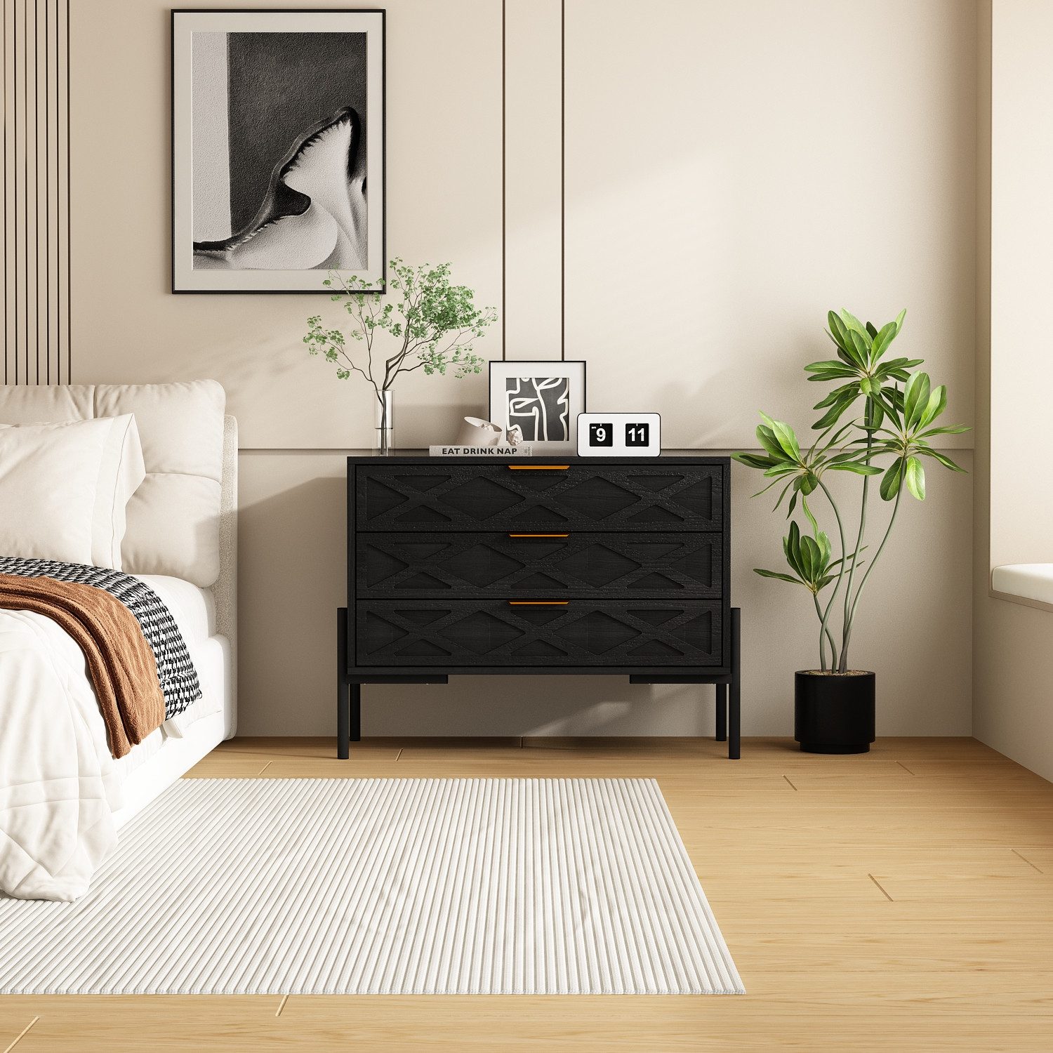 FUFU&GAGA Nachtschrank Nachtschrank mit Schubladen, Schwarz, günstig online kaufen