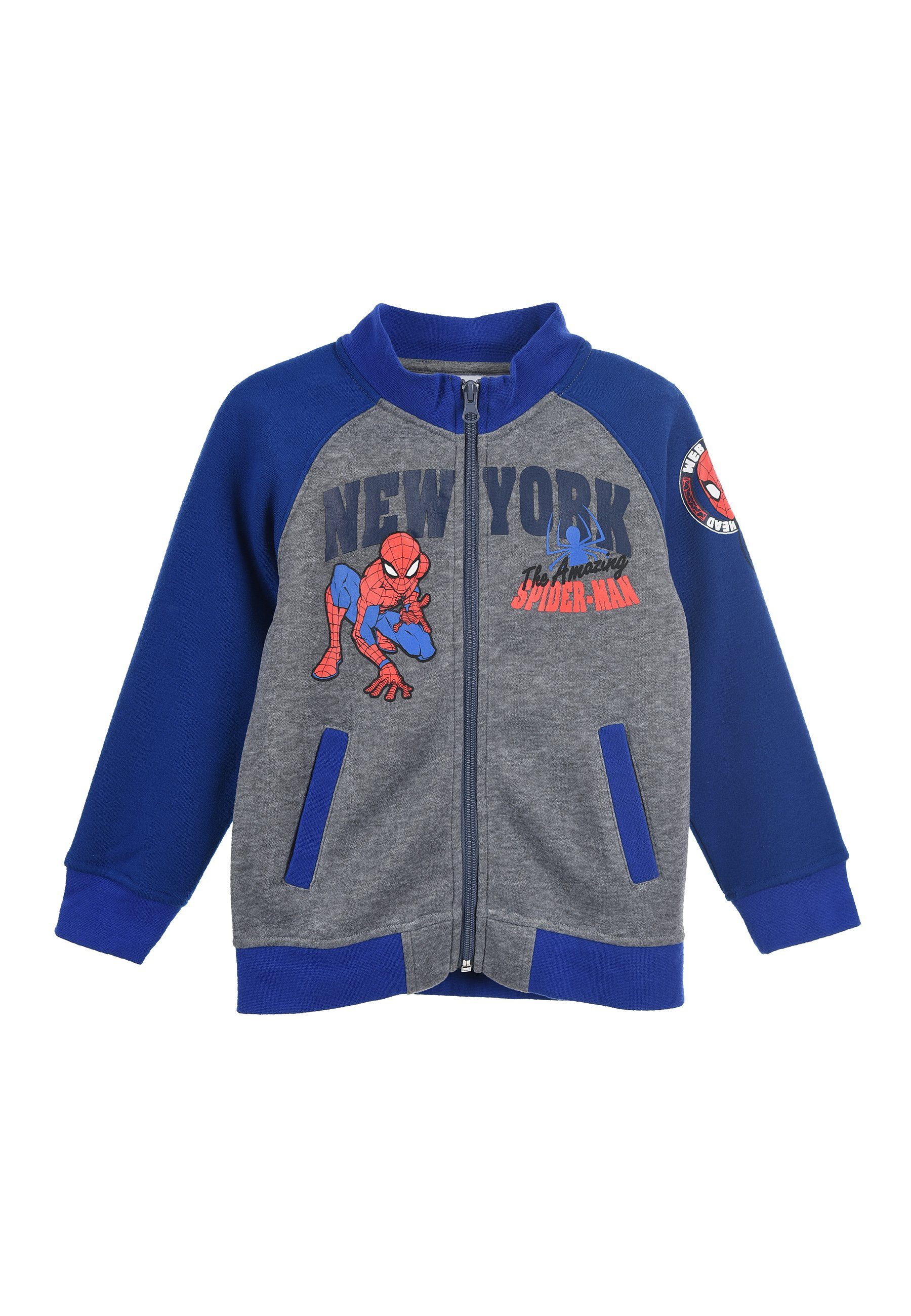 Spiderman Sweatjacke Kinder Jungen Sweat Bomber Jacke Übergangsjacke Grau