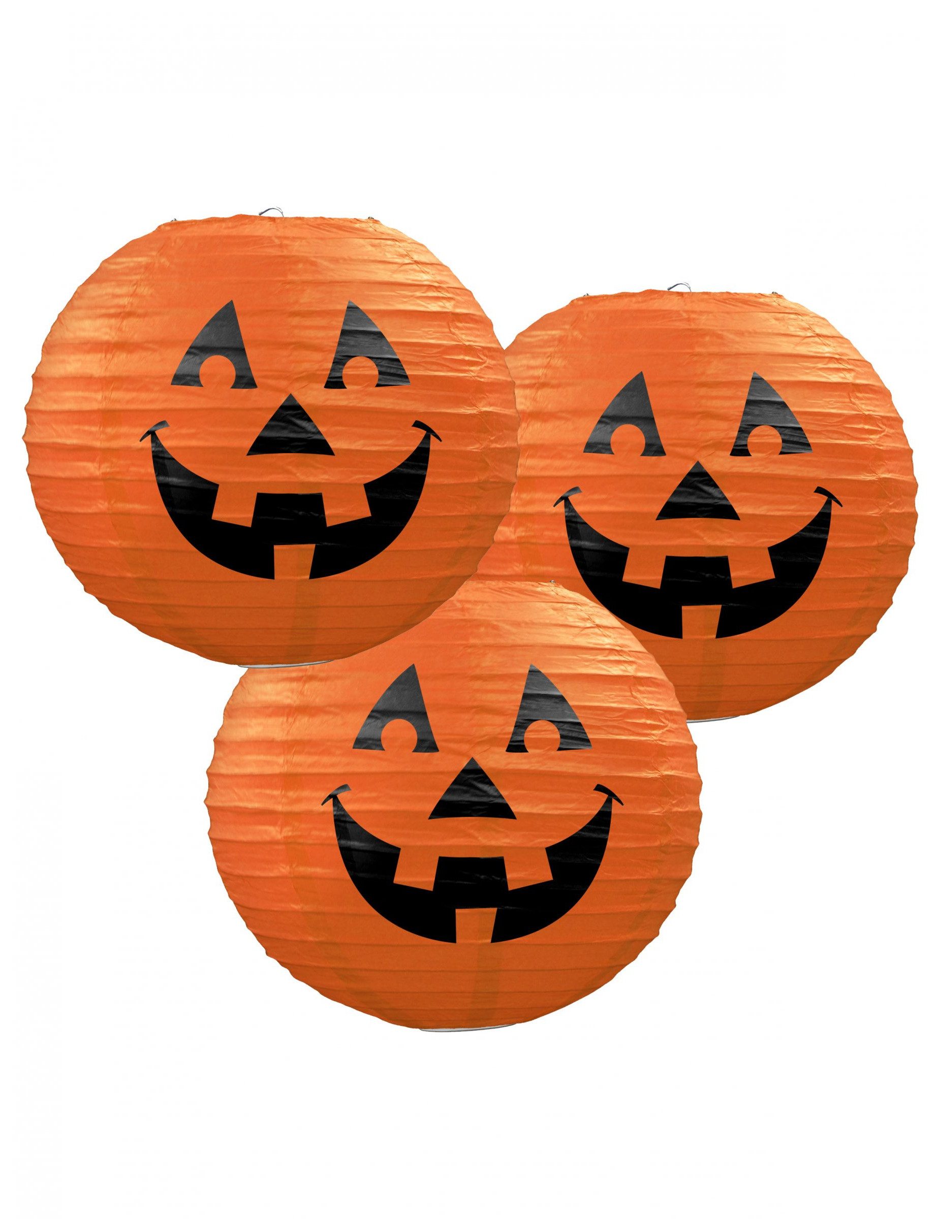 360 Degrees Kostüm Halloween Laternen Kürbis Deko 3 Stück orange-schwarz 24cm