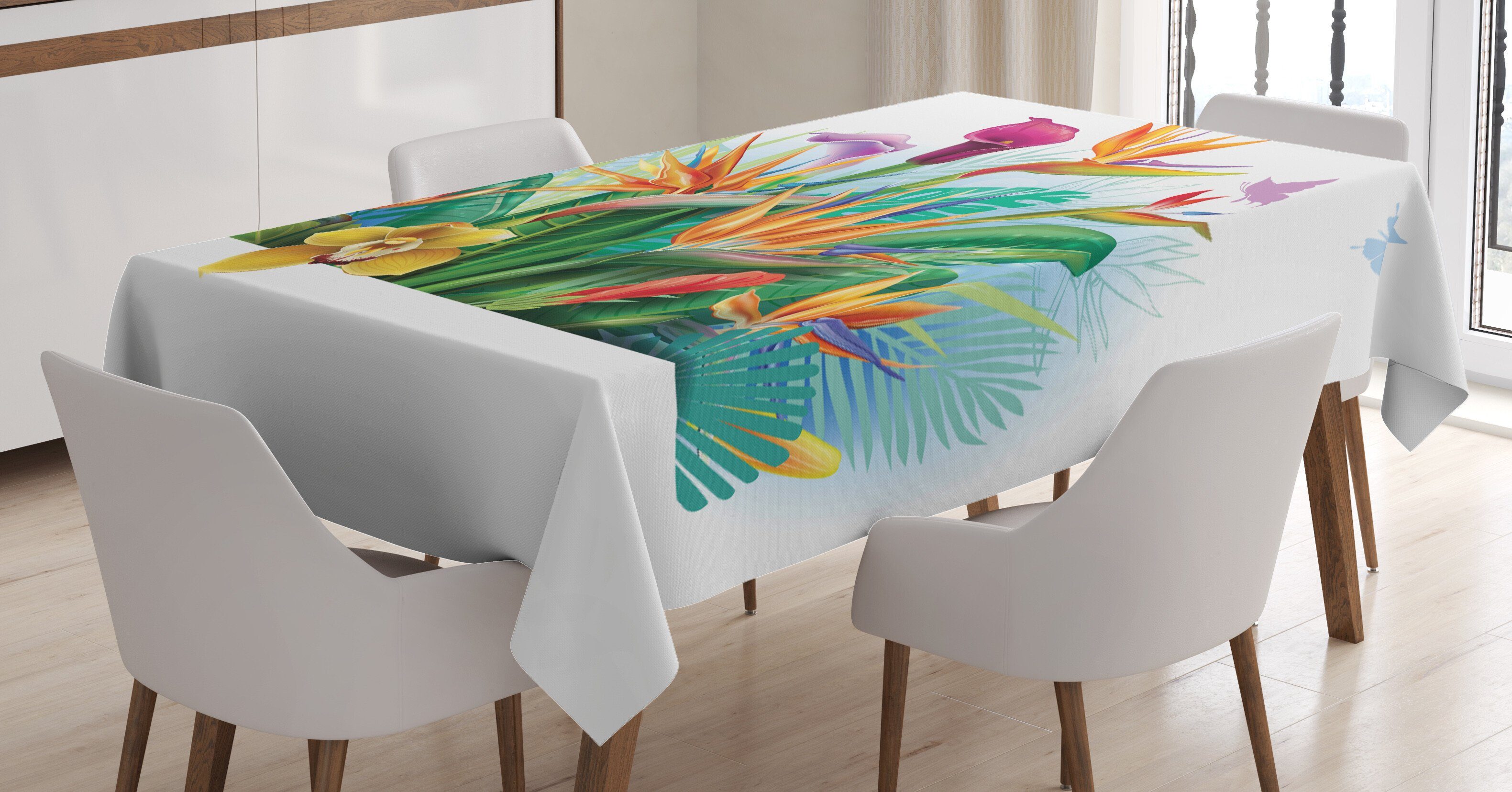 Abakuhaus Tischdecke Farbfest Waschbar Für den Außen Bereich geeignet Klare Farben, Orchideen Exotische Blumen Strelitzia