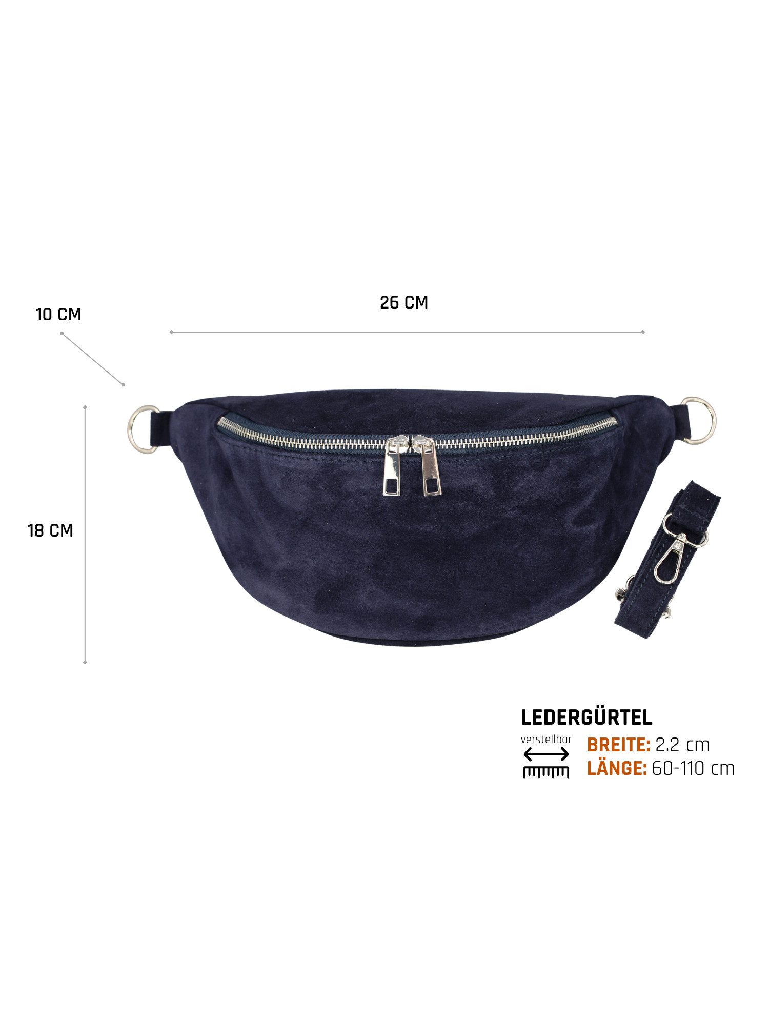 Adel Bags Gürteltasche Gürteltasche aus Wildleder – 3-in-1 mit Reißverschlussfach, in 6 modischen Farben erhältlich