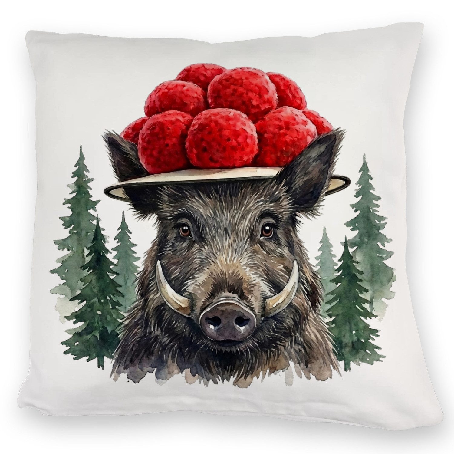 Dekokissen Wildschwein mit Bollenhut Kuschelkissen Schwarzwald Motiv