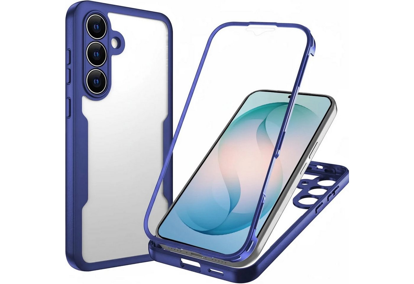 Wigento Handyhülle 360 Grad für Samsung Galaxy S26 mit Display Kameraschutz Blau 6,3 Zoll, 360 Grad Schutz, stoßdämpfend, robust
