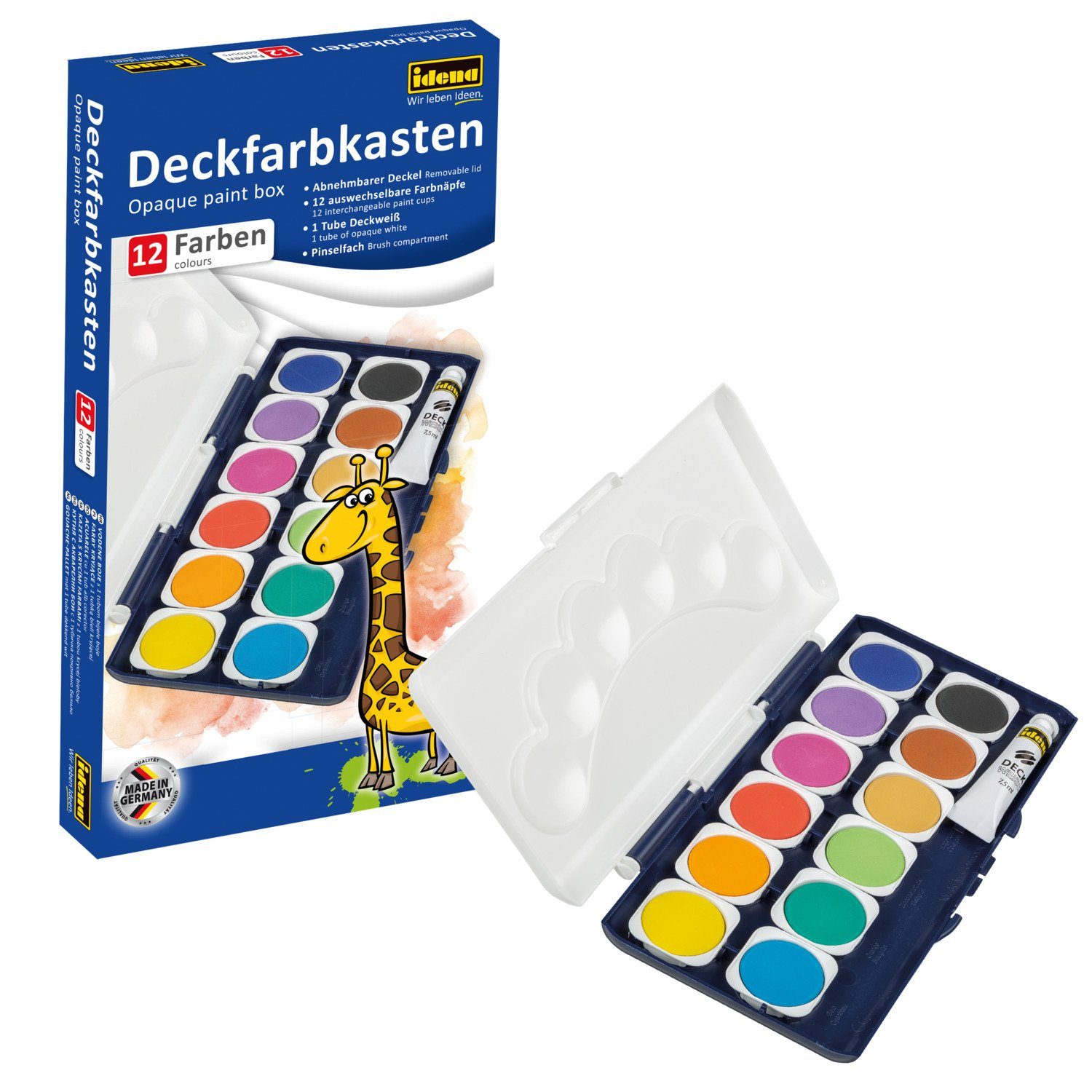 Idena Farbkasten Idena 22061 Deckfarbkasten mit 12 Цвета und 1 Tube Deckweiß, ideal