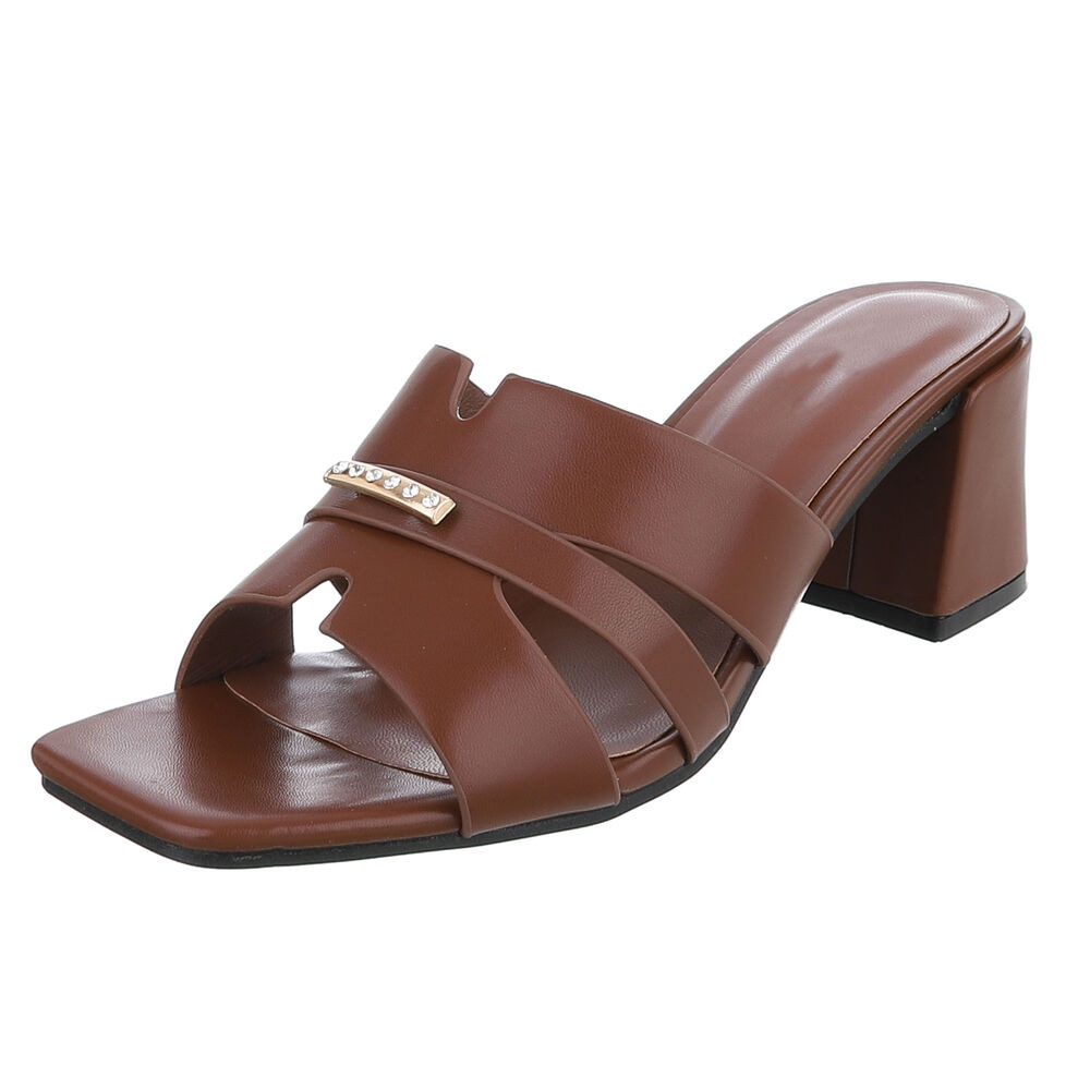 Ital-Design Damen Sandale mit Blockabsatz und Schmuckdetail Pantolette (91970776) Blockabsatz Sandalen & Sandaletten in Braun