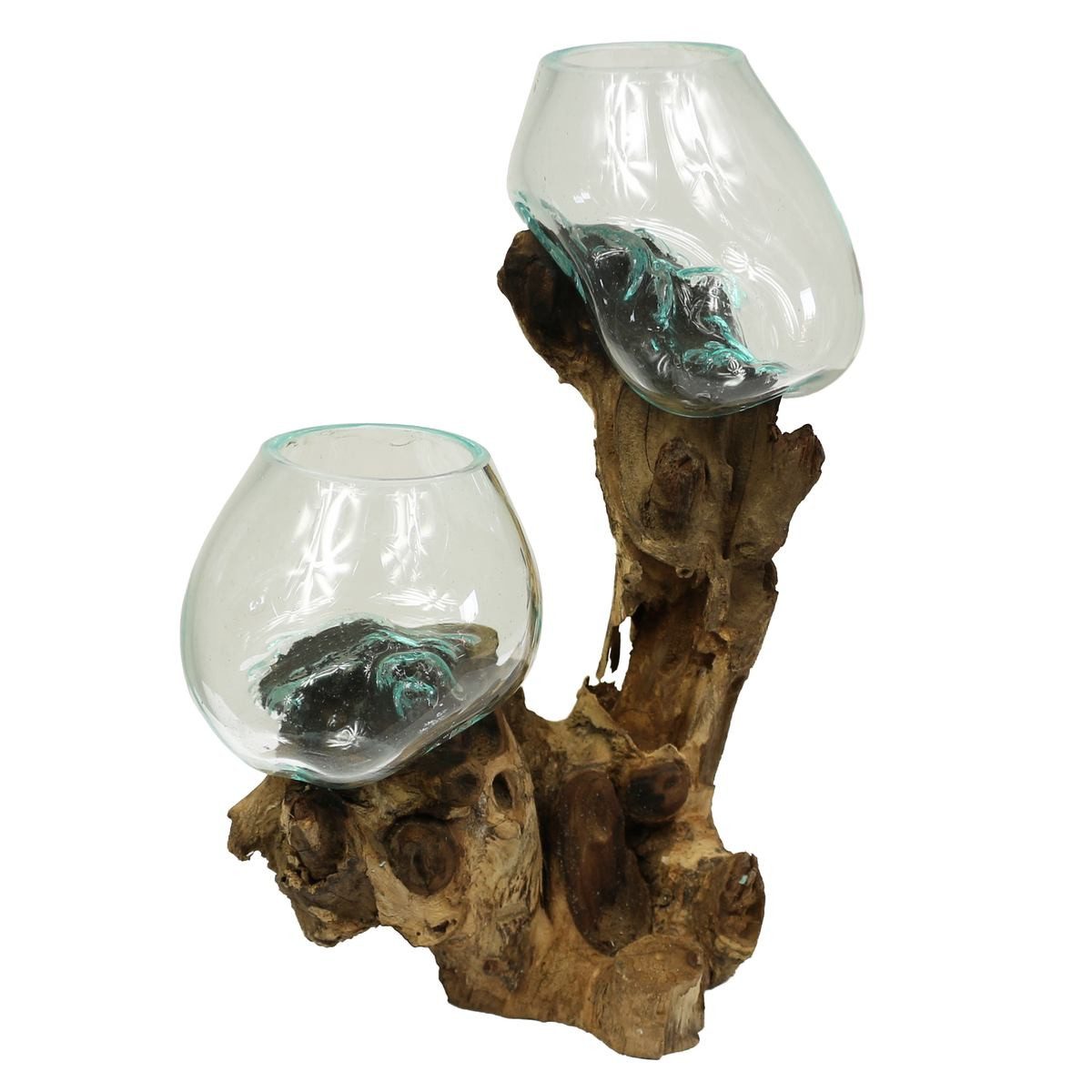 Oriental Galerie Dekofigur Wurzelholz Glas Vase Doppelt Nr.8 (1 St) günstig online kaufen