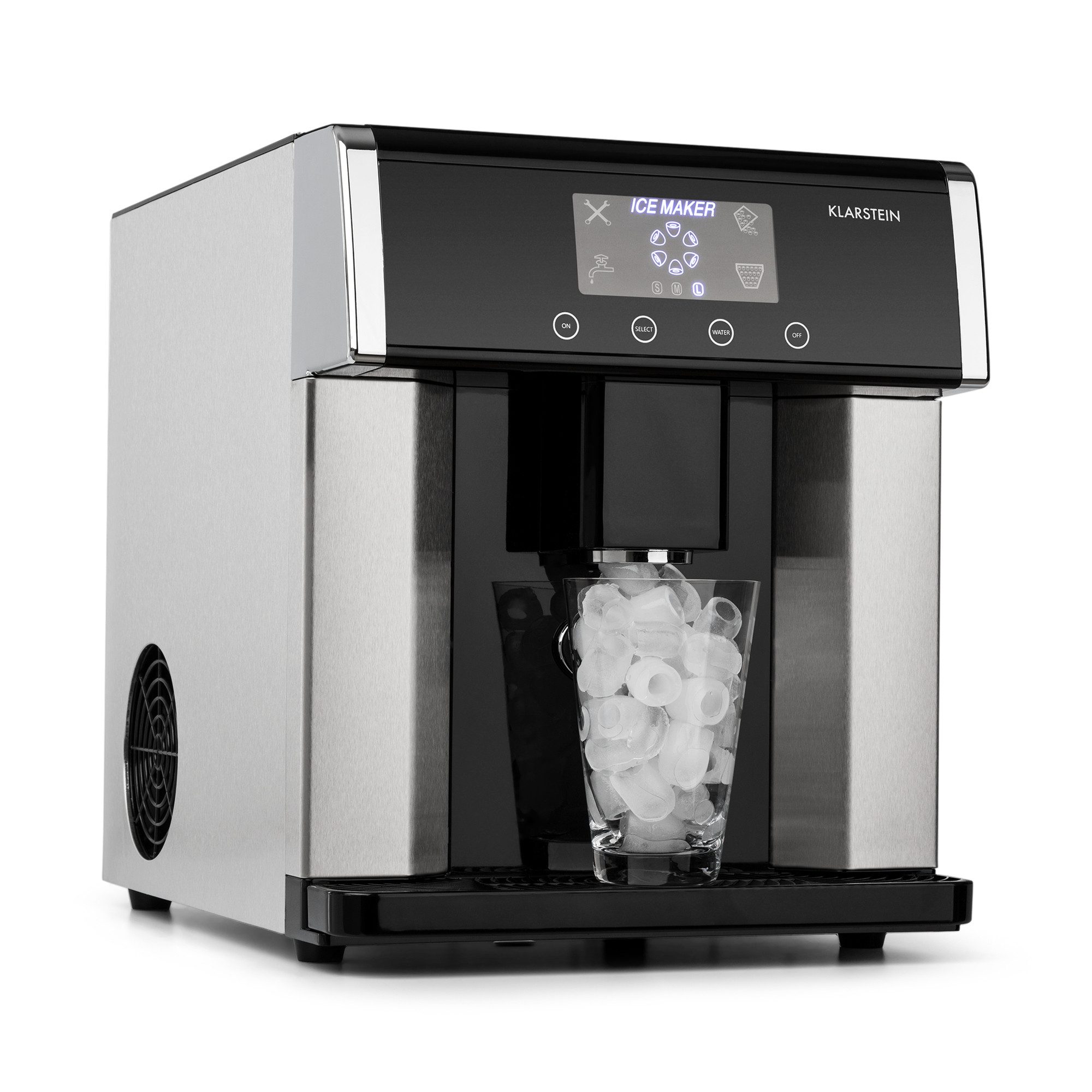 Klarstein Eiswürfelmaschine Eiszeit Eiswürfelmaschine Edelstahl 15 kg/24h 3 Größen silber, Eiswürfelbereiter Ice Cube Maker Ice Maker mit LCD & Wassertank