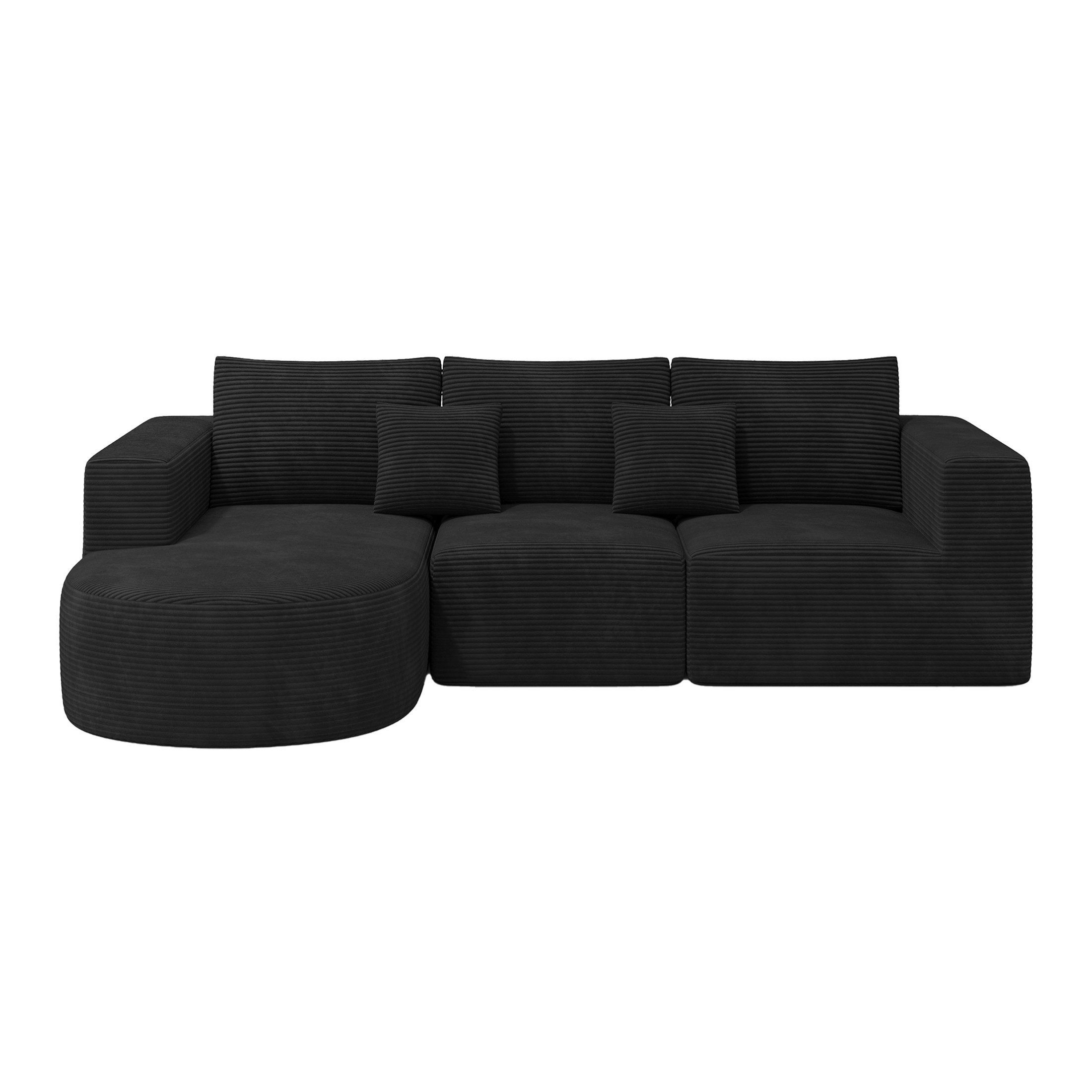 HawthyHome Sofa Cloud-Cord Ecksofa L-form 264x177cm, 1 Teile, Montagefrei Couch mit zwei Kissen für Wohnzimmer & Schlafzimmer