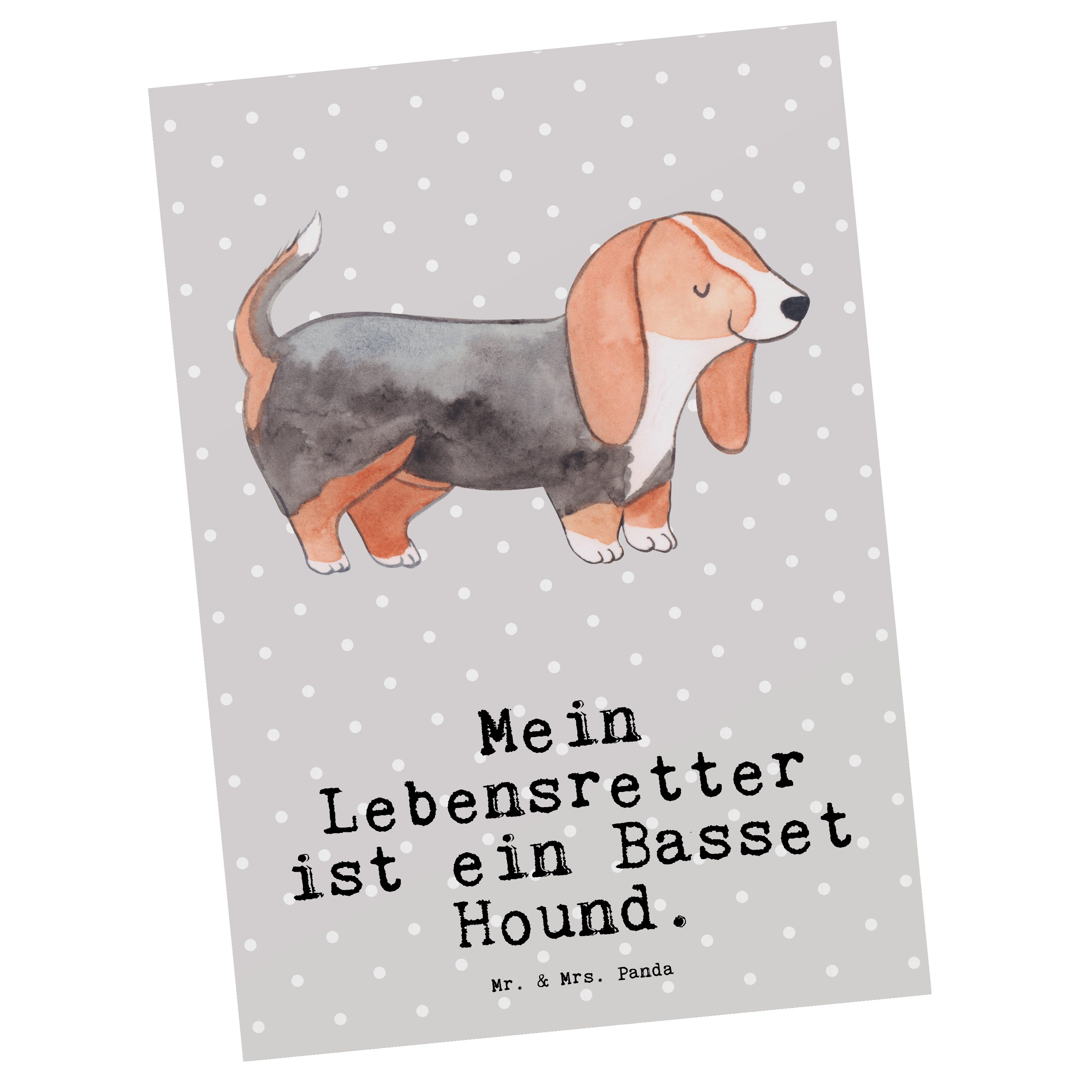 Mr. & Mrs. Panda Postkarte Basset Hound Lebensretter - Grau Pastell - Geschenk, Hund, Karte, Ges