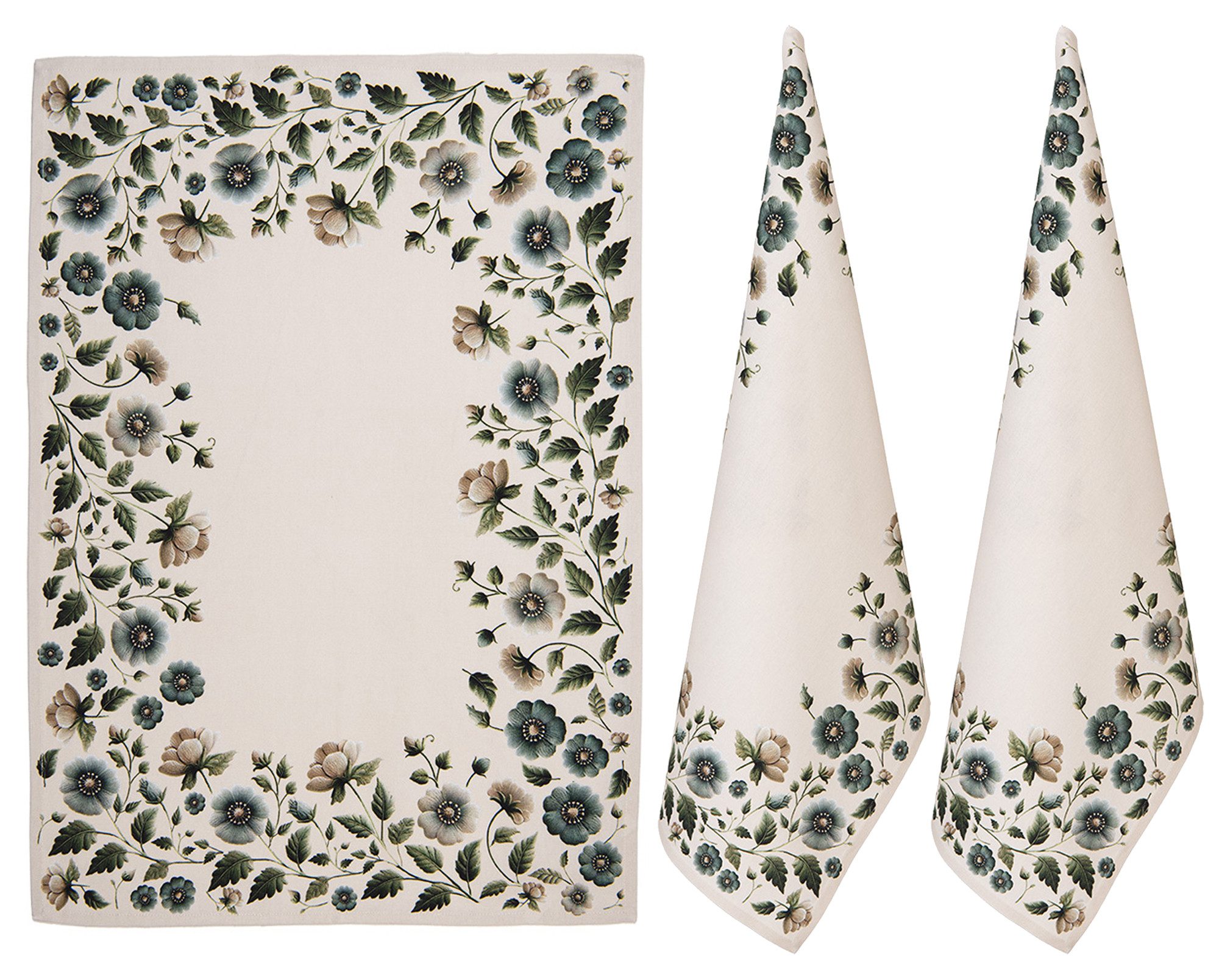 Clayre & Eef Geschirrtuch Gently Blooming, (3-tlg., 3-teilig), Geschirrtücher (3 Stück), ca.50x70 cm Baumwolle