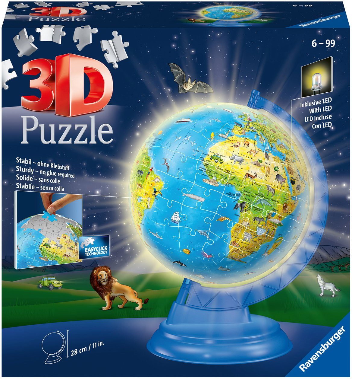 Ravensburger 3D-Puzzle Kinderglobus mit weltweit FSC® - in Licht, Europe, schützt 180 Wald Made - Puzzleteile