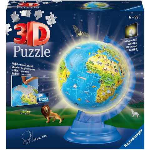 Ravensburger 3D-Puzzle Kinderglobus mit Licht, 180 Puzzleteile, Made in Europe, FSC® - schützt Wald - weltweit