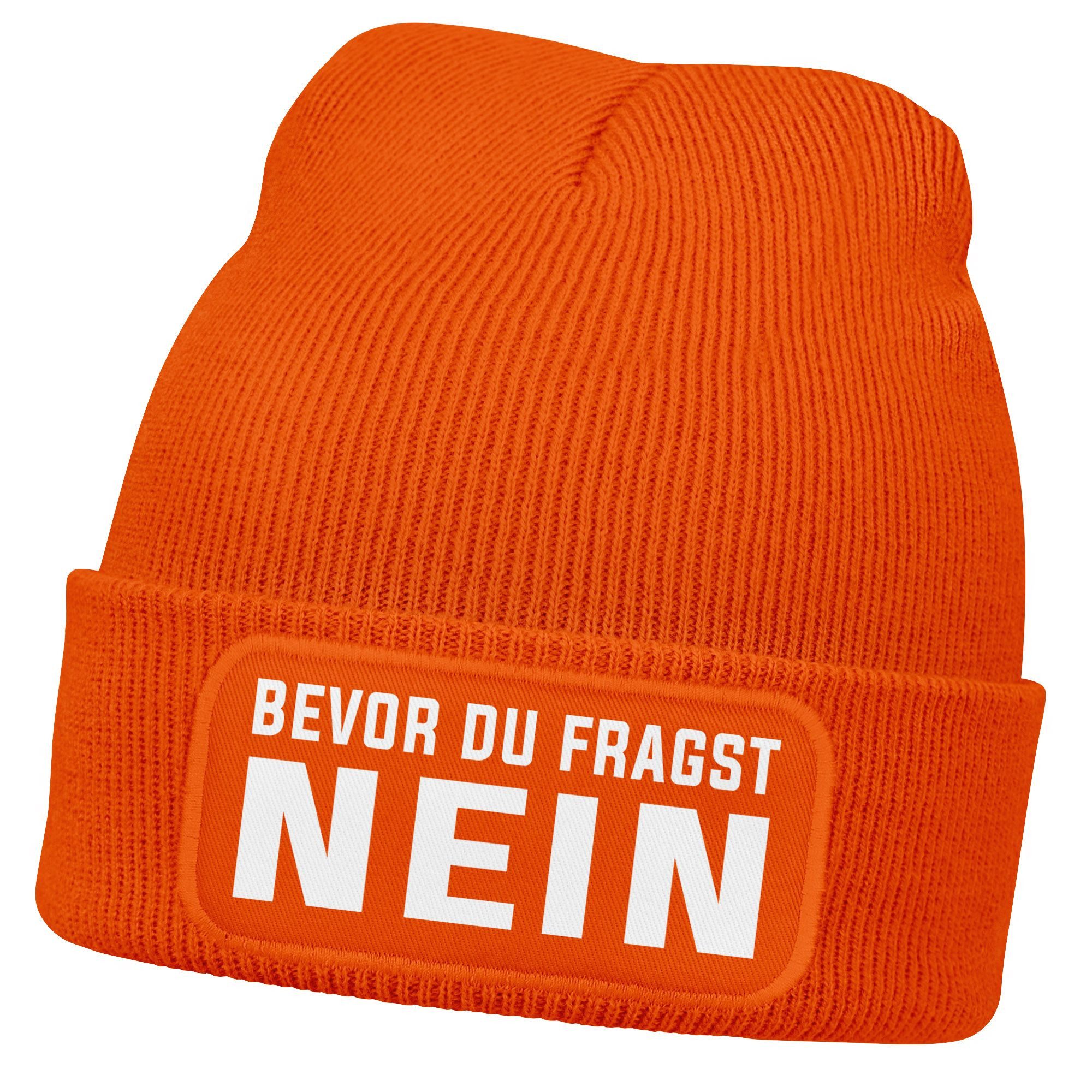 MoonWorks Strickmütze Herren Beanie mit Patch Strickmütze mit Spruch Bevor du fragst NEIN