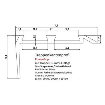 Floordirekt Treppenkantenprofil Power Gril Doppel-Gummi, 3 Farben & 3 Größen, Treppenprofil, Vorgebohrt