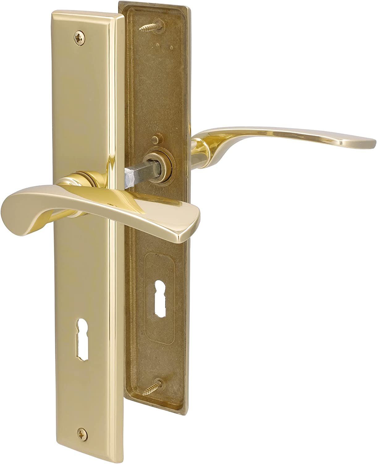 Alpertec Türbeschlag Türbeschlag Langschild Messing poliert für Zimmertüren BB (1 St), Messing poliert