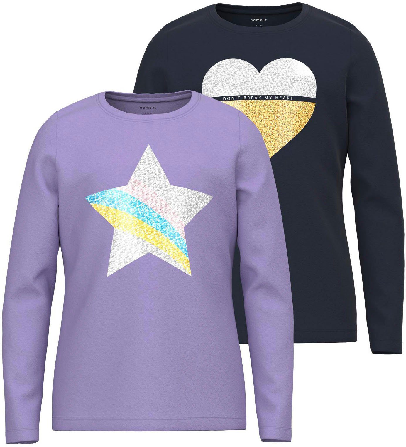 Verbena Name TOP 2er-Pack) LS Langarmshirt NKFBISTAR (2-tlg., It NOOS Sand