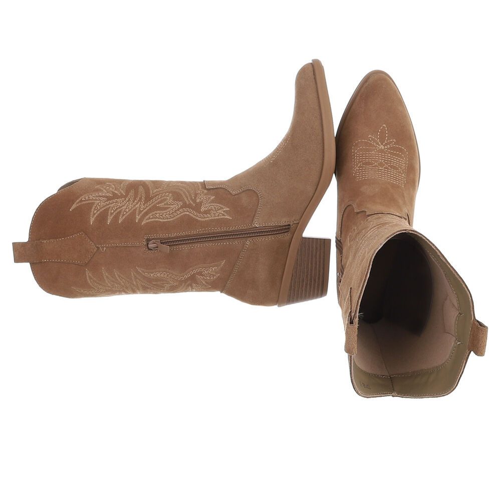 Ital-Design Damen Westernstiefel Echtleder mit Blockabsatz Westernstiefel (92002362) Blockabsatz Stiefel in Hellbraun