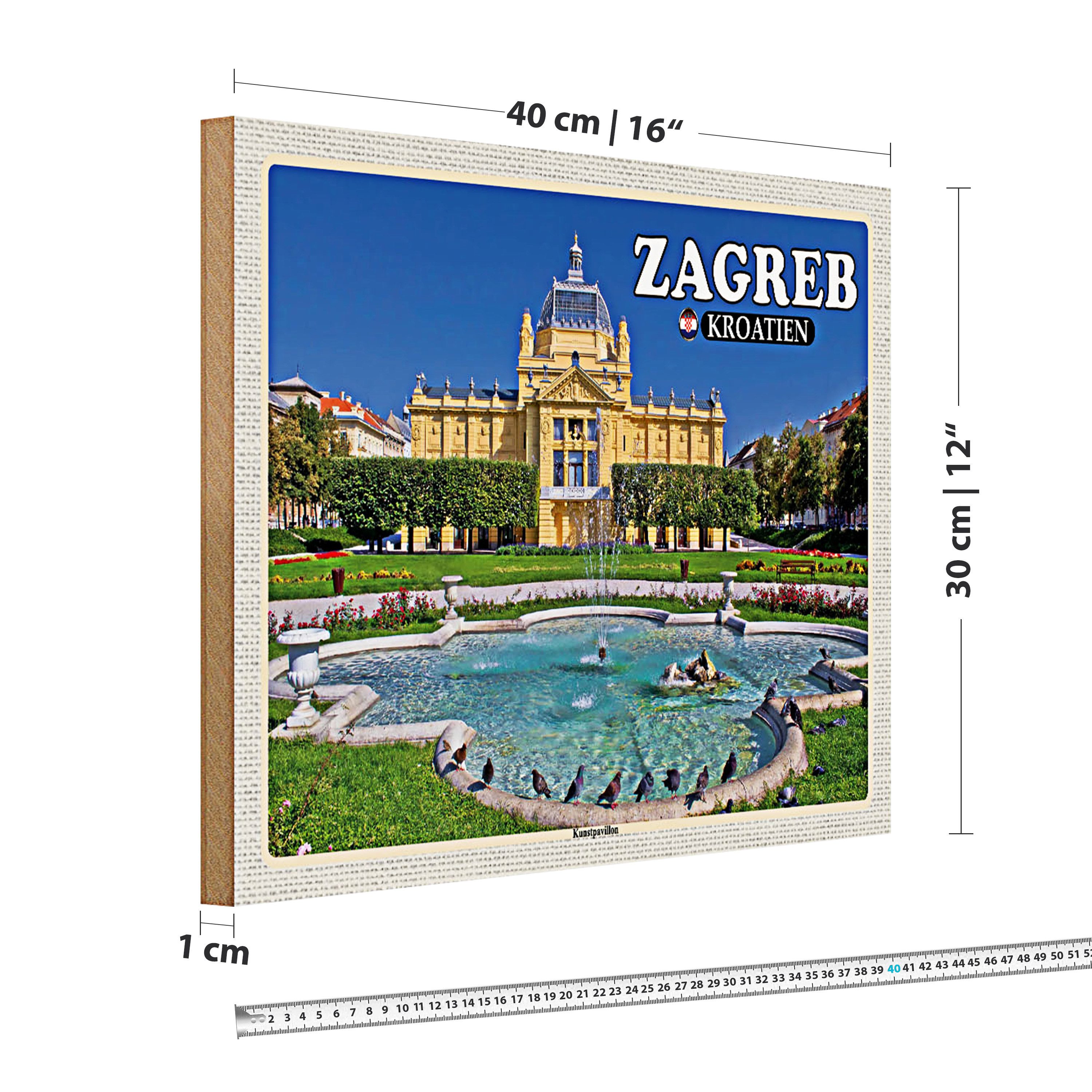 Roomando Holzbild Reise 40x30cm Zagreb Kroatien Kunstpavillon