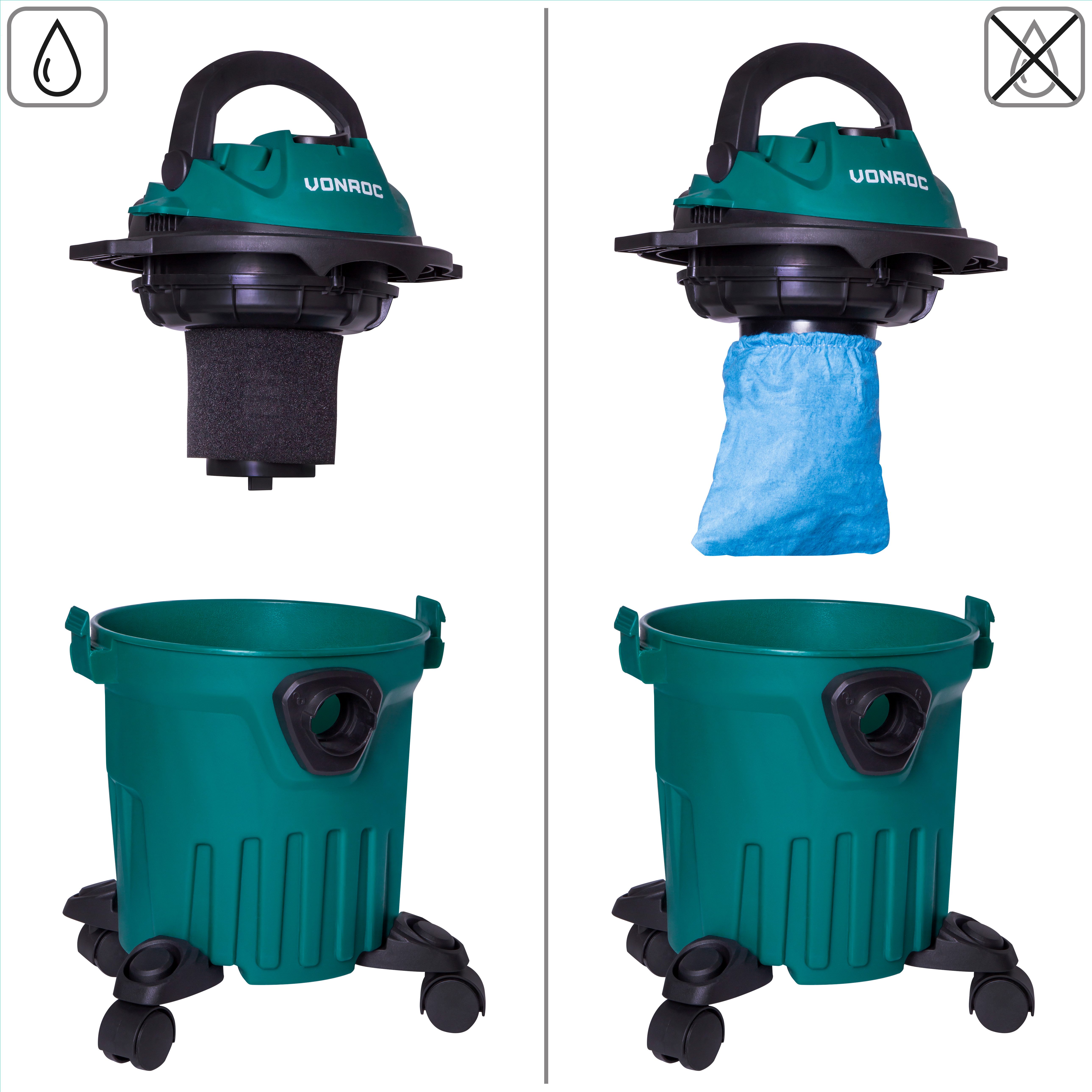 VONROC Nass-Trocken-Sauger - Polsterreiniger, 1000 W, beutellos, – inklusive Sprühflasche, Textildüse und vielen weiteren Zubehörteilen