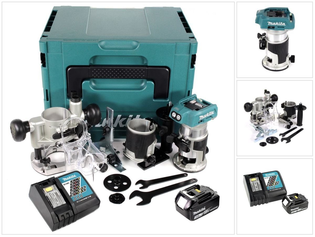 Makita Oberfräse DRT 50 RF1J X2 18 V Li-Ion Akku Brushless Multifunktionsfräse im Makp