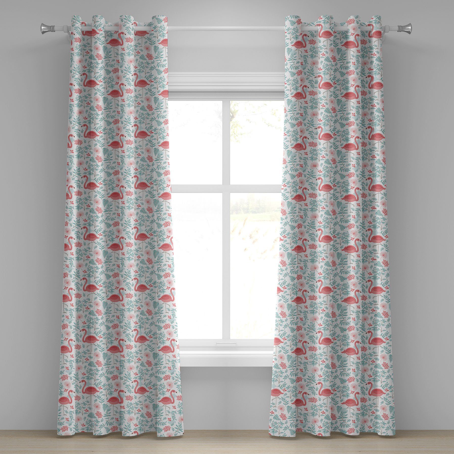 Gardine Dekorative 2-Panel-Fenstervorhänge für Schlafzimmer Wohnzimmer, Abakuhaus, Flamingo Botanischer Flourish