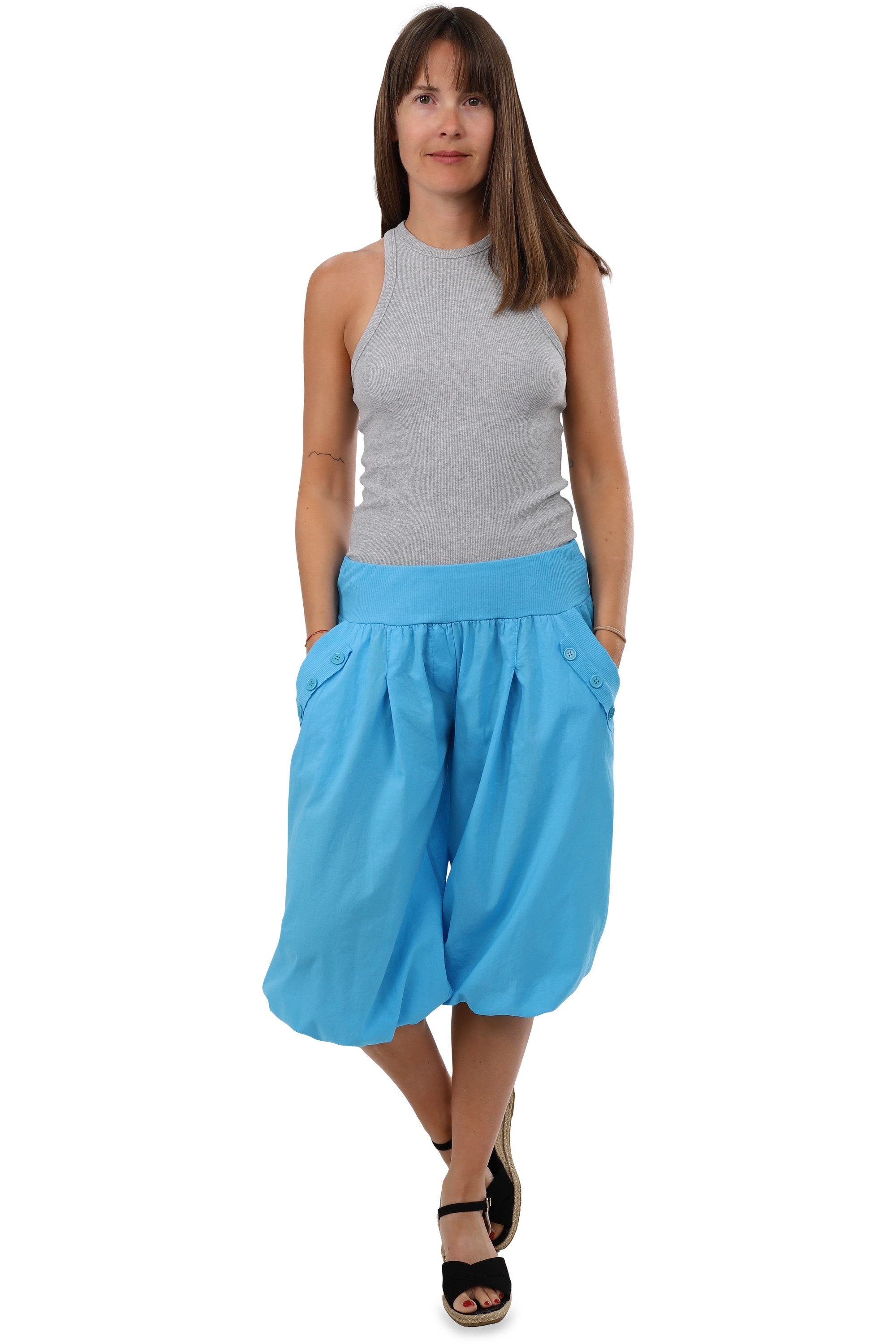malito more than fashion Caprihose malito Damen Pumphose Capri 23286P kurze low waist Aladinhose Caprihose in Unifarben Einheitsgröße