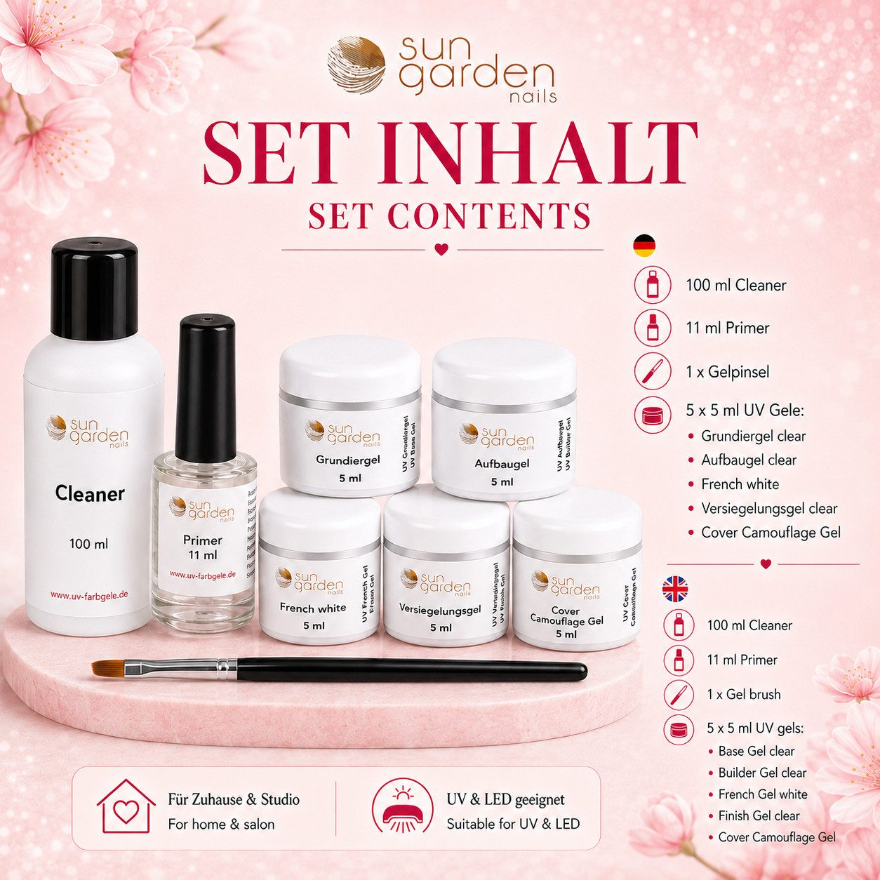 Sun Garden Nails Nagellack-Set UV-Gel Set Little Rock 5x5ml UV Gele Startset Nageldesign