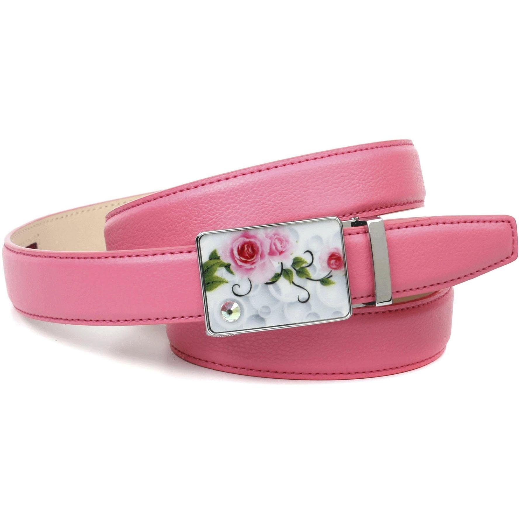 Anthoni Crown Ledergürtel stilvoll in rosa Schließe mit silberfarbener