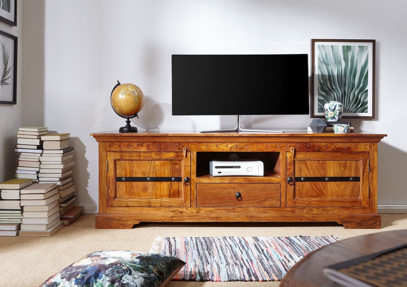 Massivmoebel24 TV-Board OXFORD (Massivholz), TV-Board Akazie 170x40x55 honig lackiert OXFORD #0324